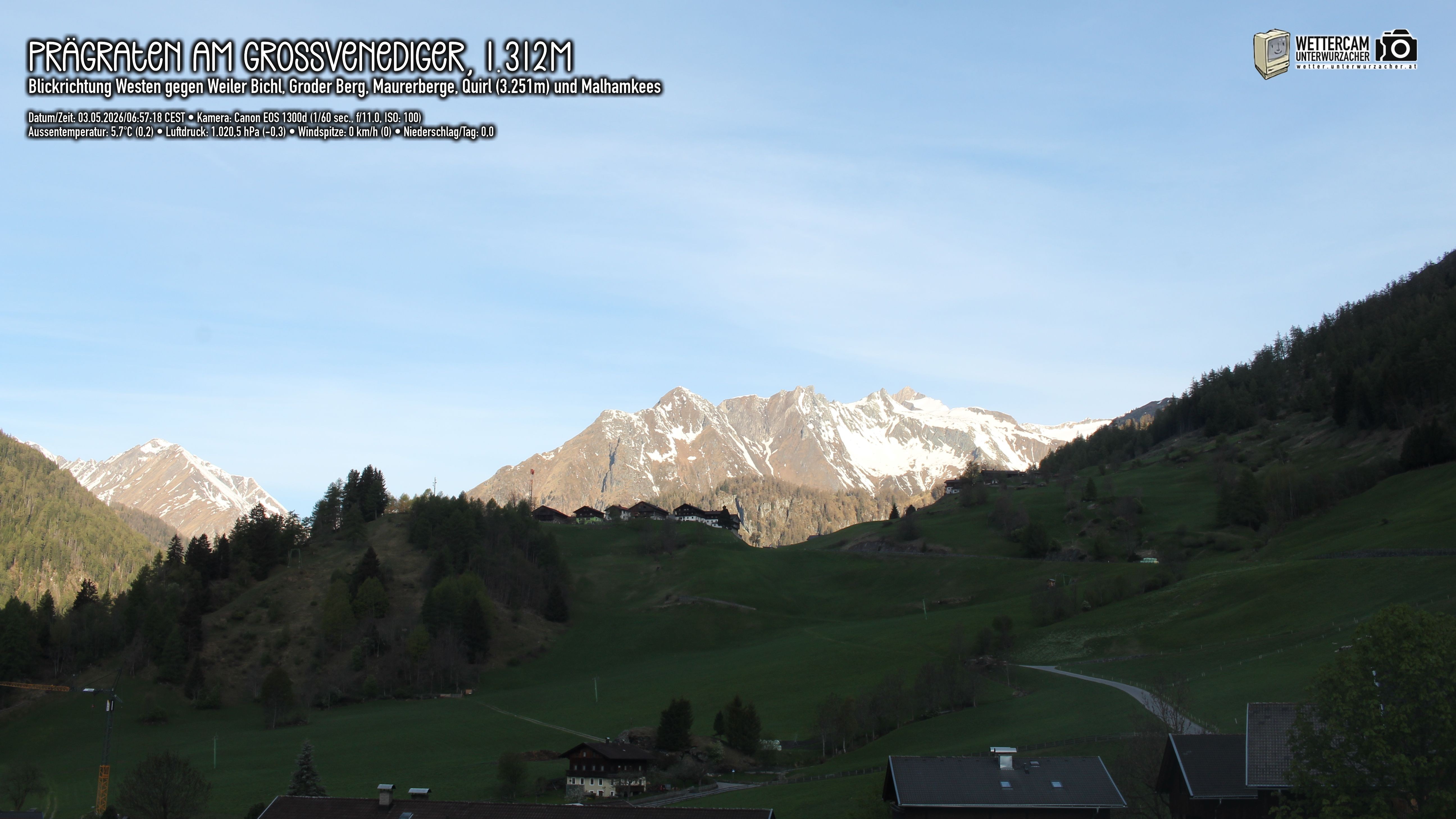 Archiv Foto Webcam Prägraten am Großvenediger - Dorf Bichl und Maurer Berge