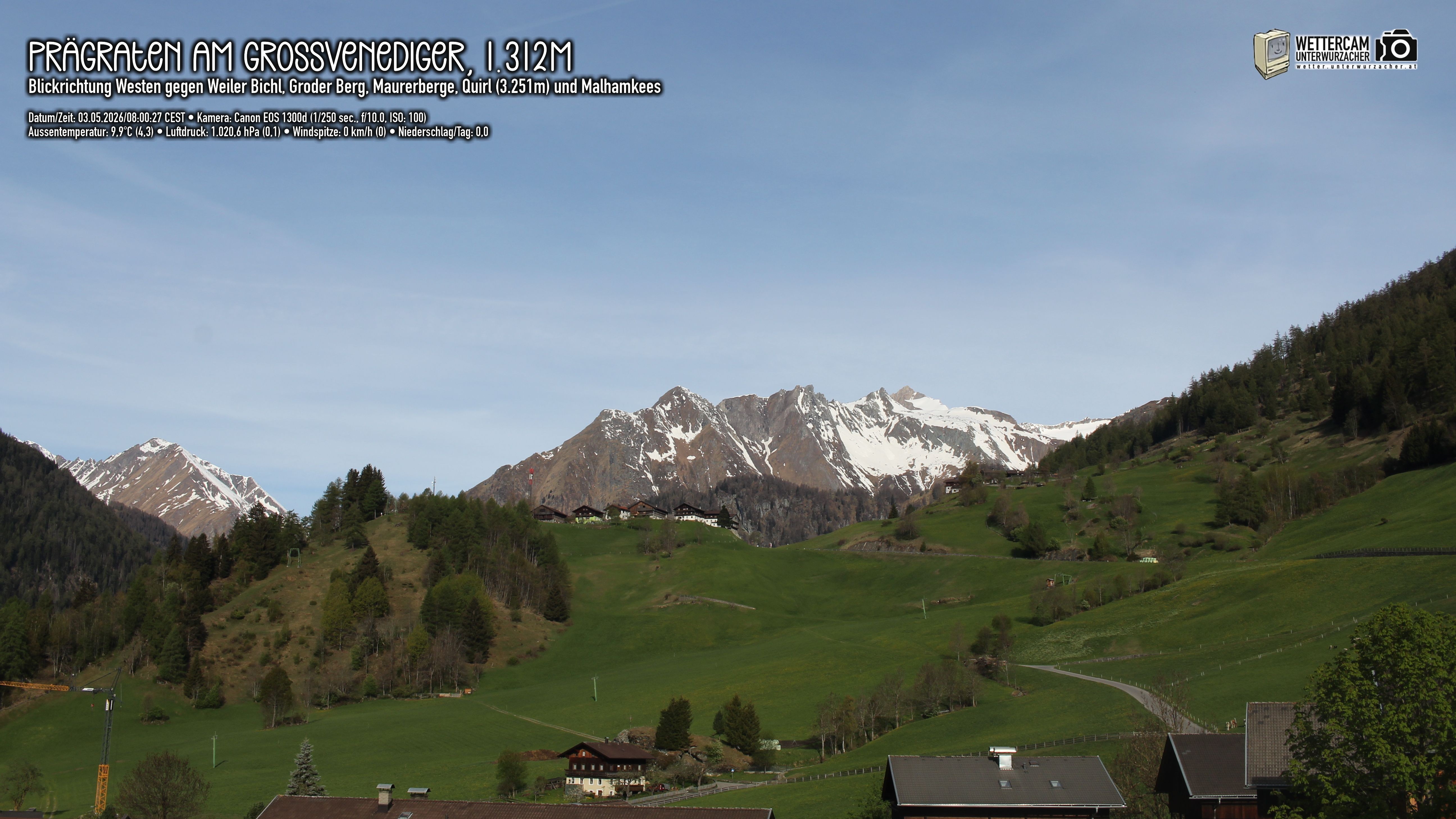 Archiv Foto Webcam Prägraten am Großvenediger - Dorf Bichl und Maurer Berge