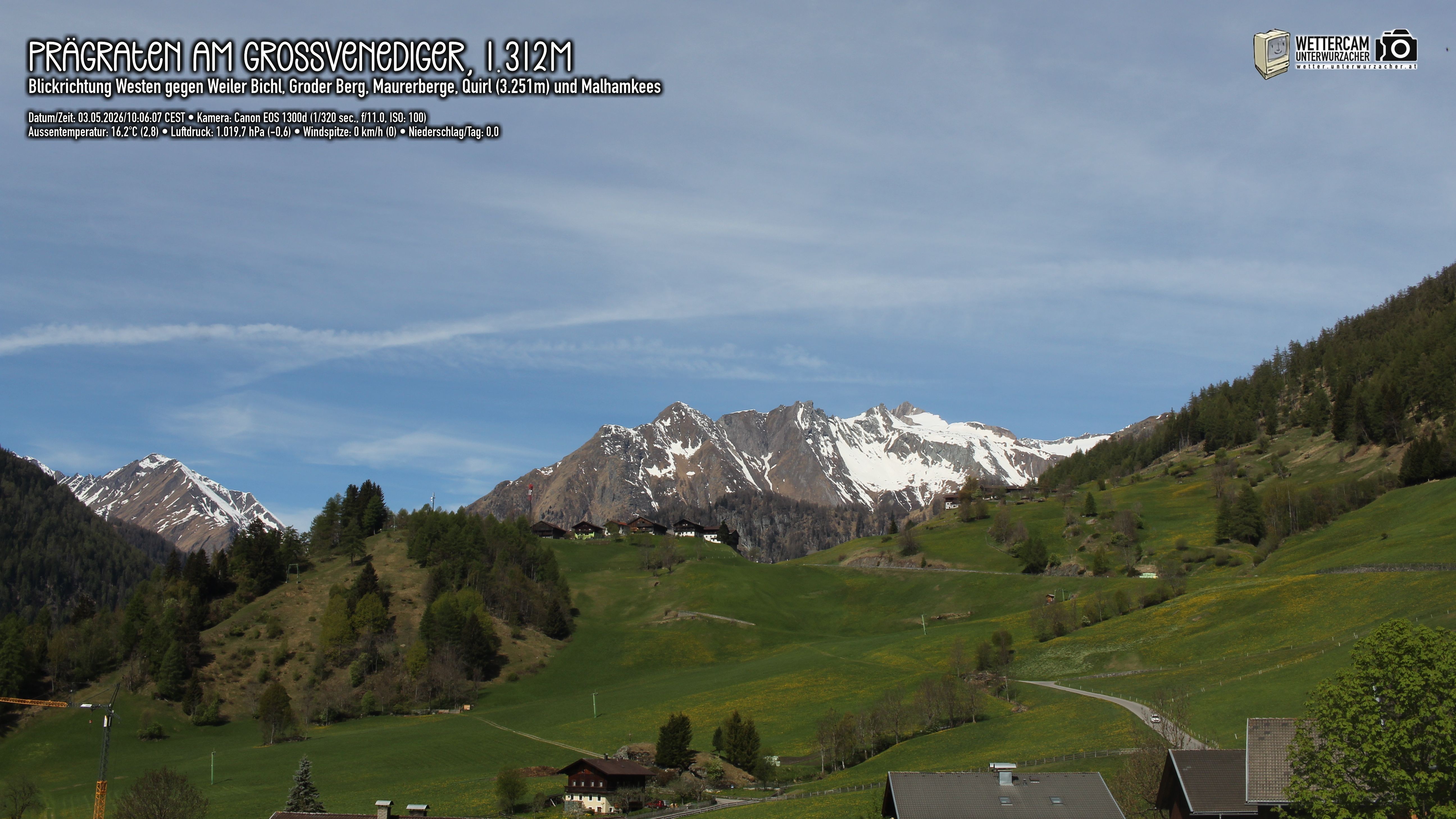 Archiv Foto Webcam Prägraten am Großvenediger - Dorf Bichl und Maurer Berge