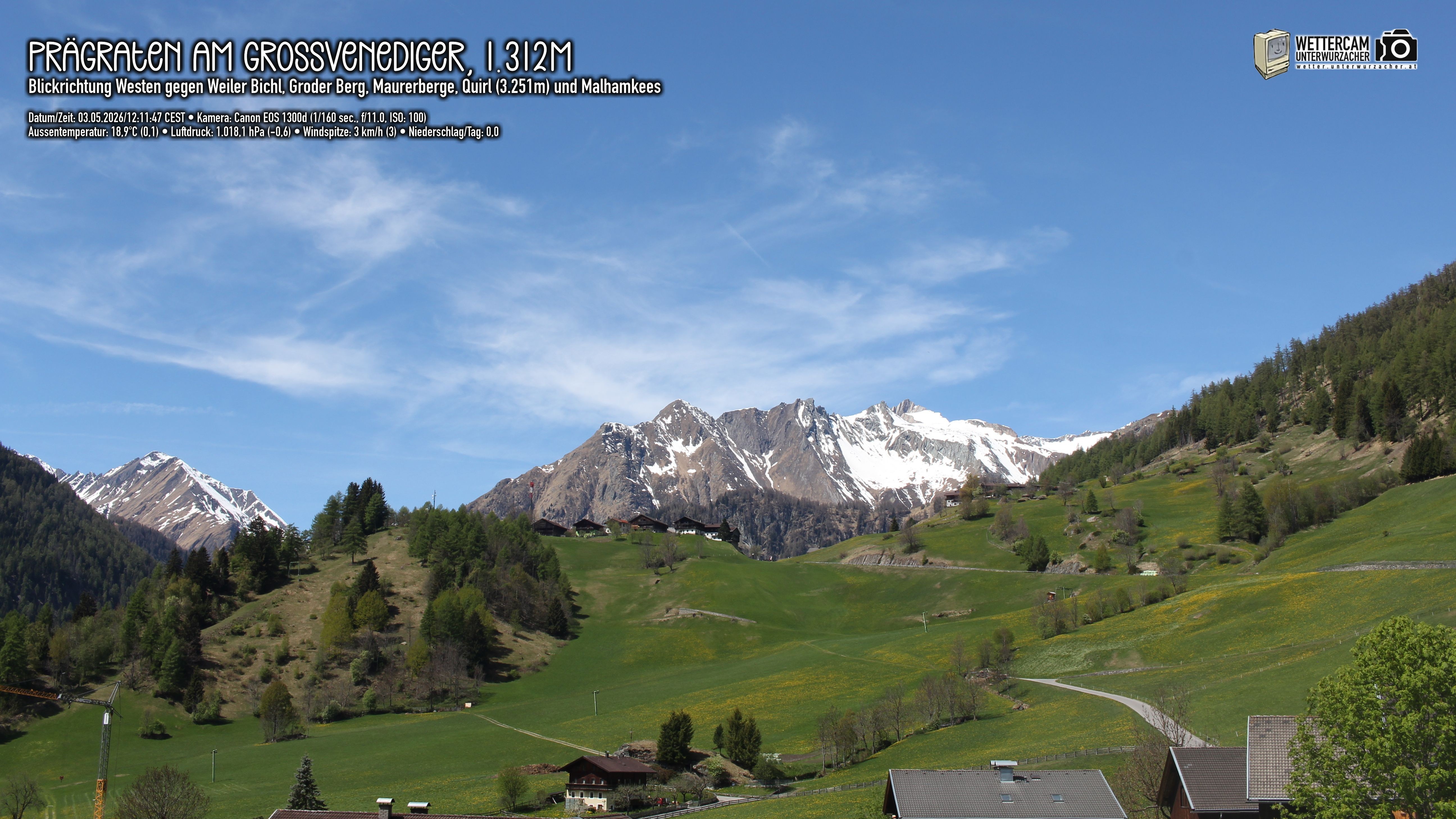 Archiv Foto Webcam Prägraten am Großvenediger - Dorf Bichl und Maurer Berge