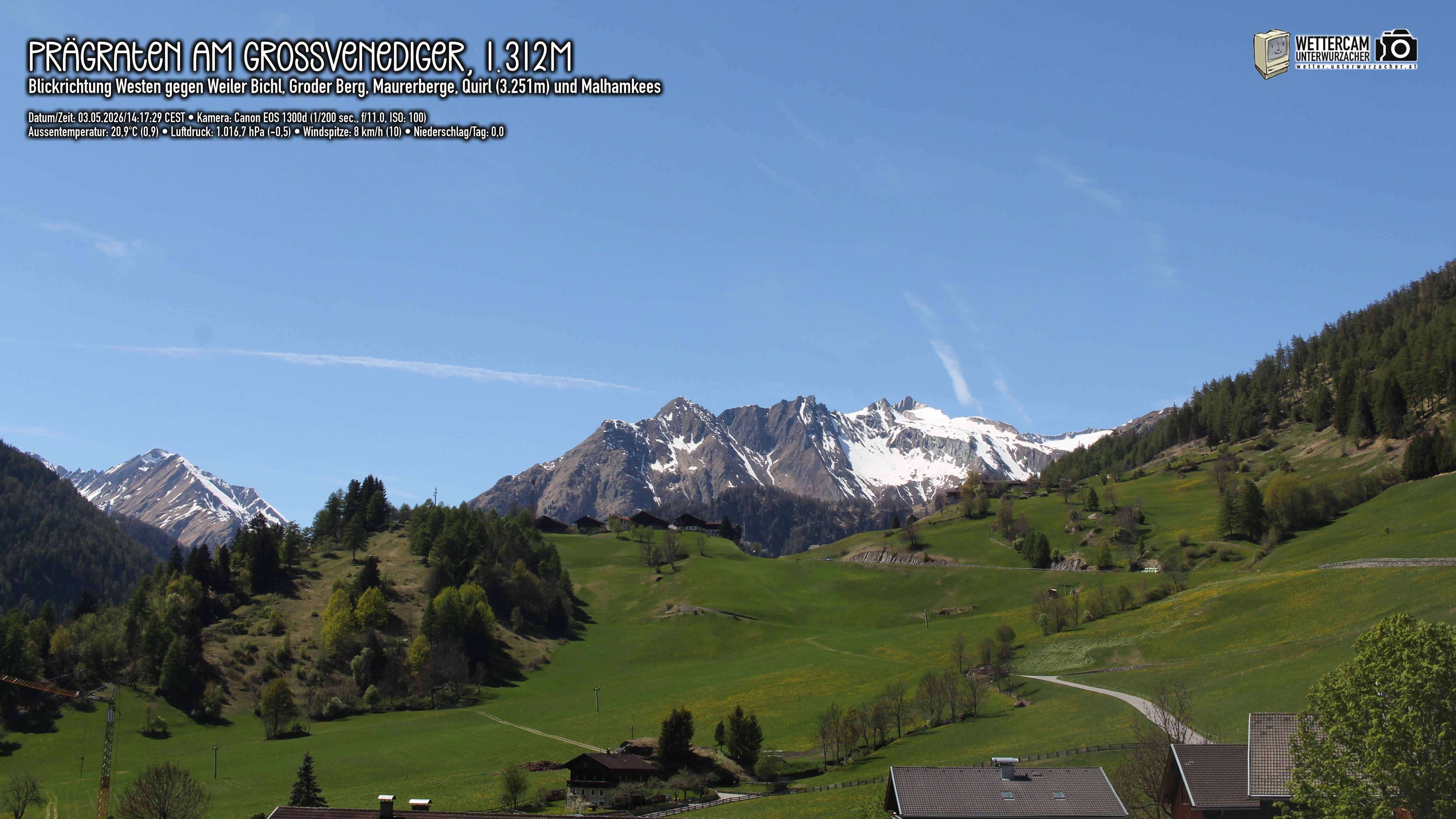 Archiv Foto Webcam Prägraten am Großvenediger - Dorf Bichl und Maurer Berge