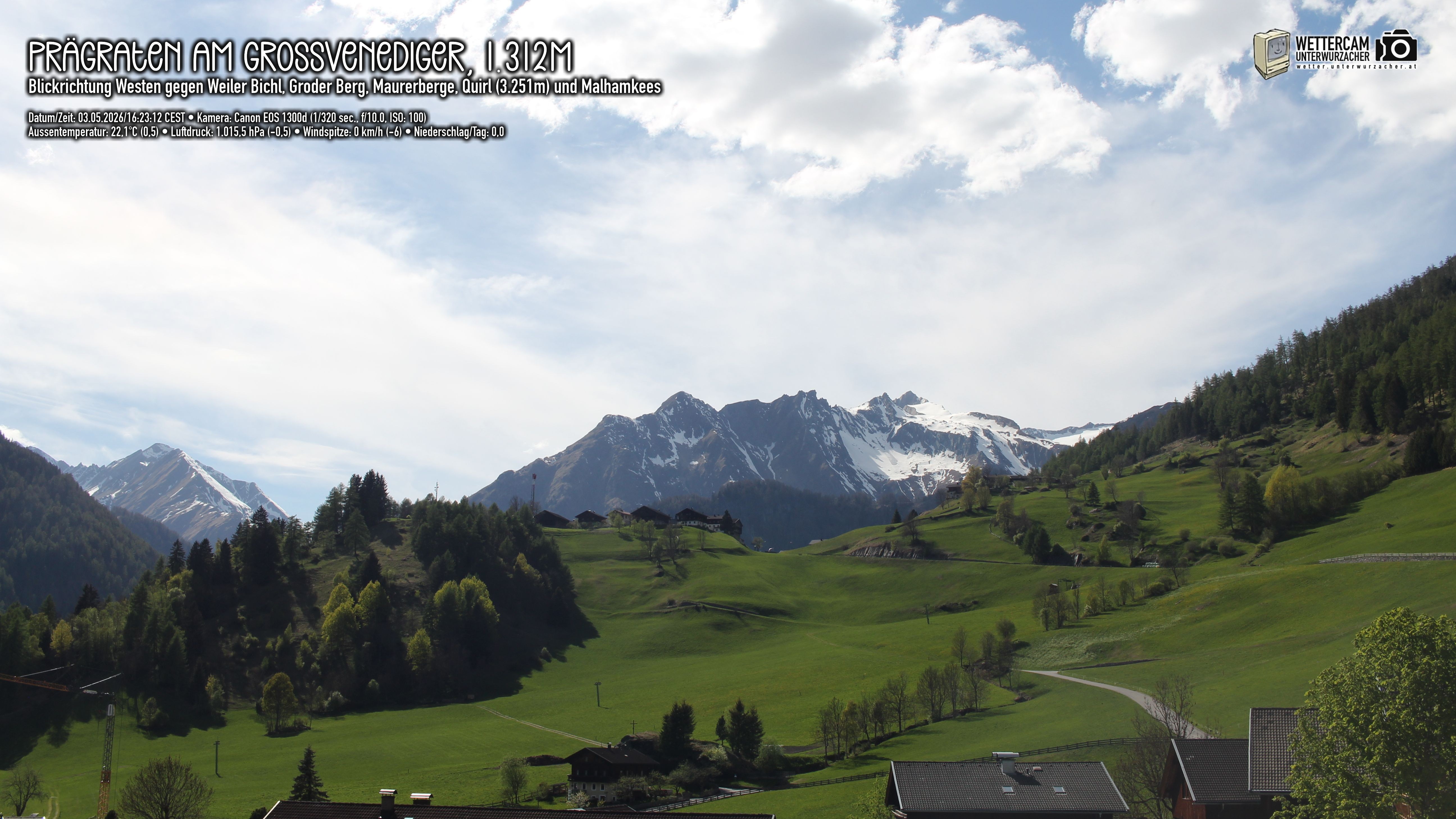 Archiv Foto Webcam Prägraten am Großvenediger - Dorf Bichl und Maurer Berge