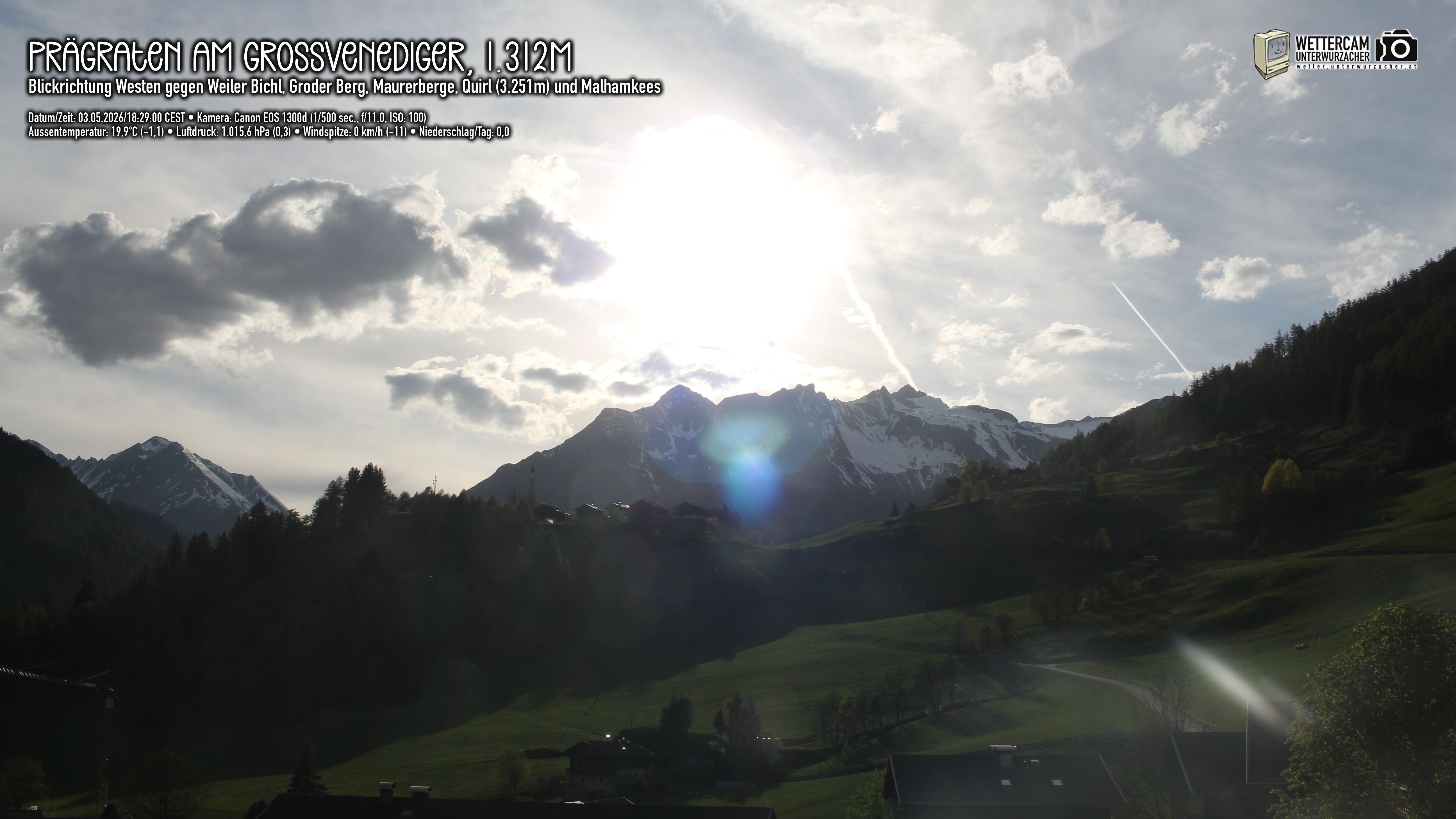 Archiv Foto Webcam Prägraten am Großvenediger - Dorf Bichl und Maurer Berge
