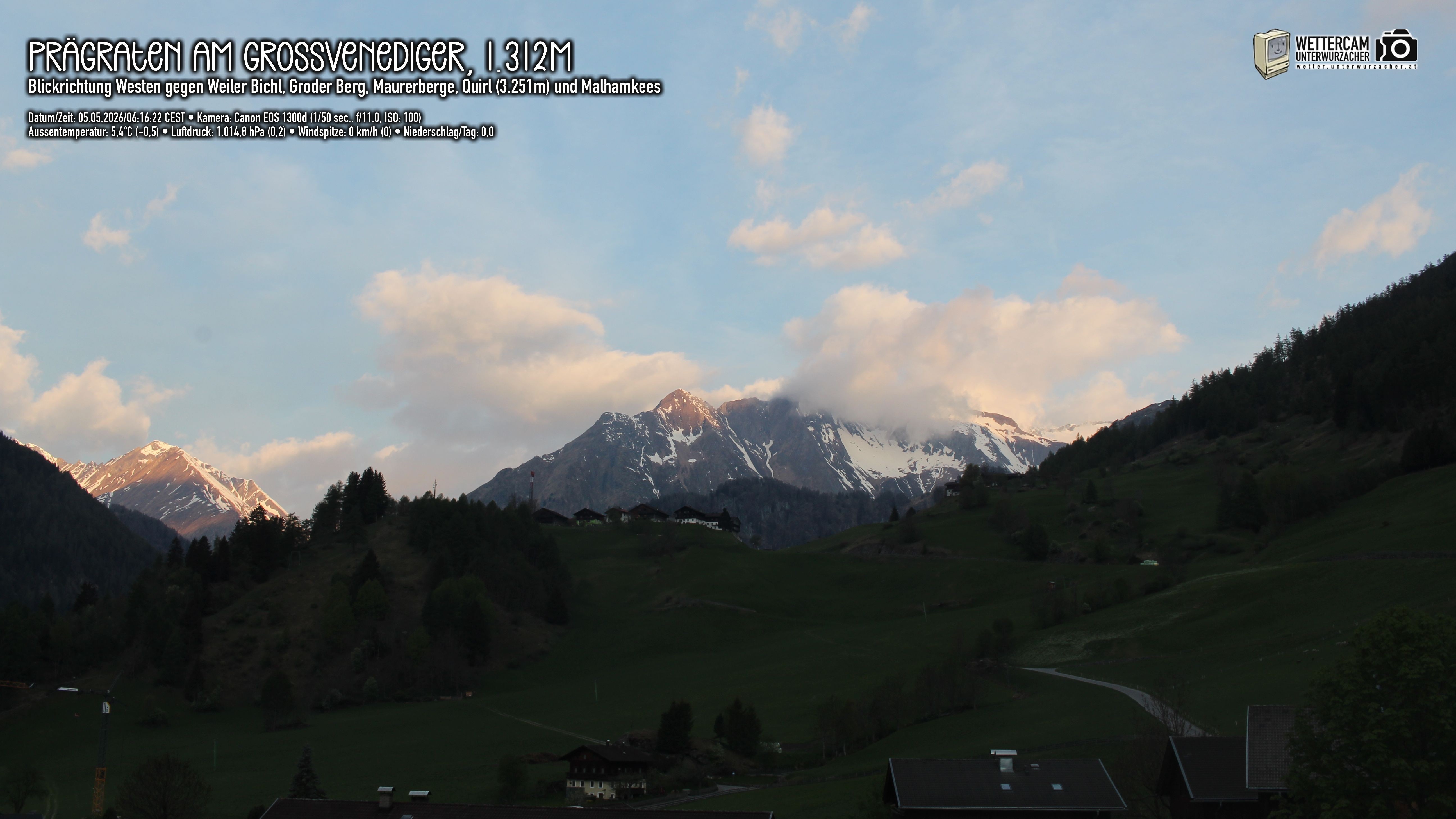 Archived image Webcam Prägraten am Großvenediger - Maurer Berge
