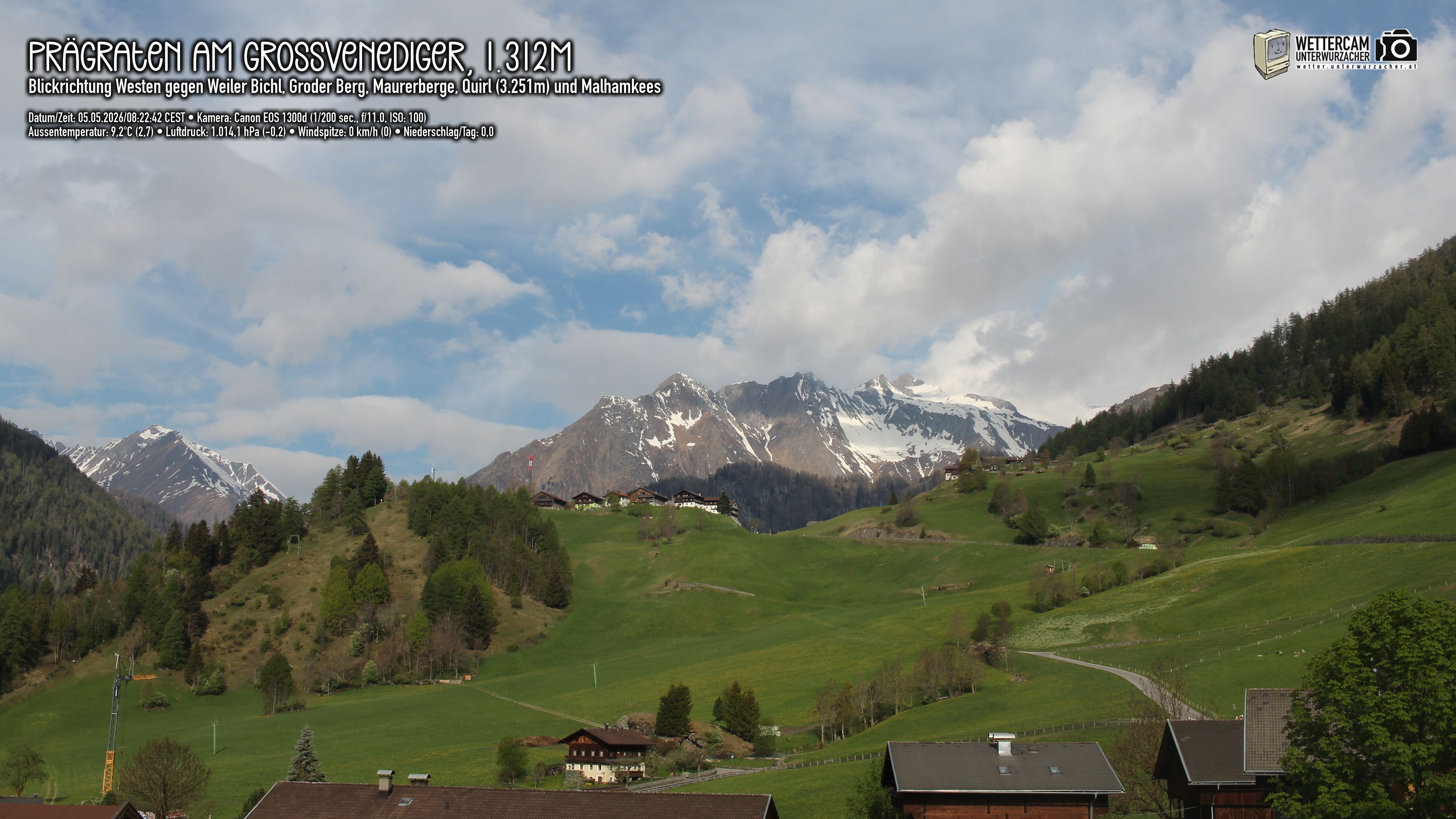 Archived image Webcam Prägraten am Großvenediger - Maurer Berge