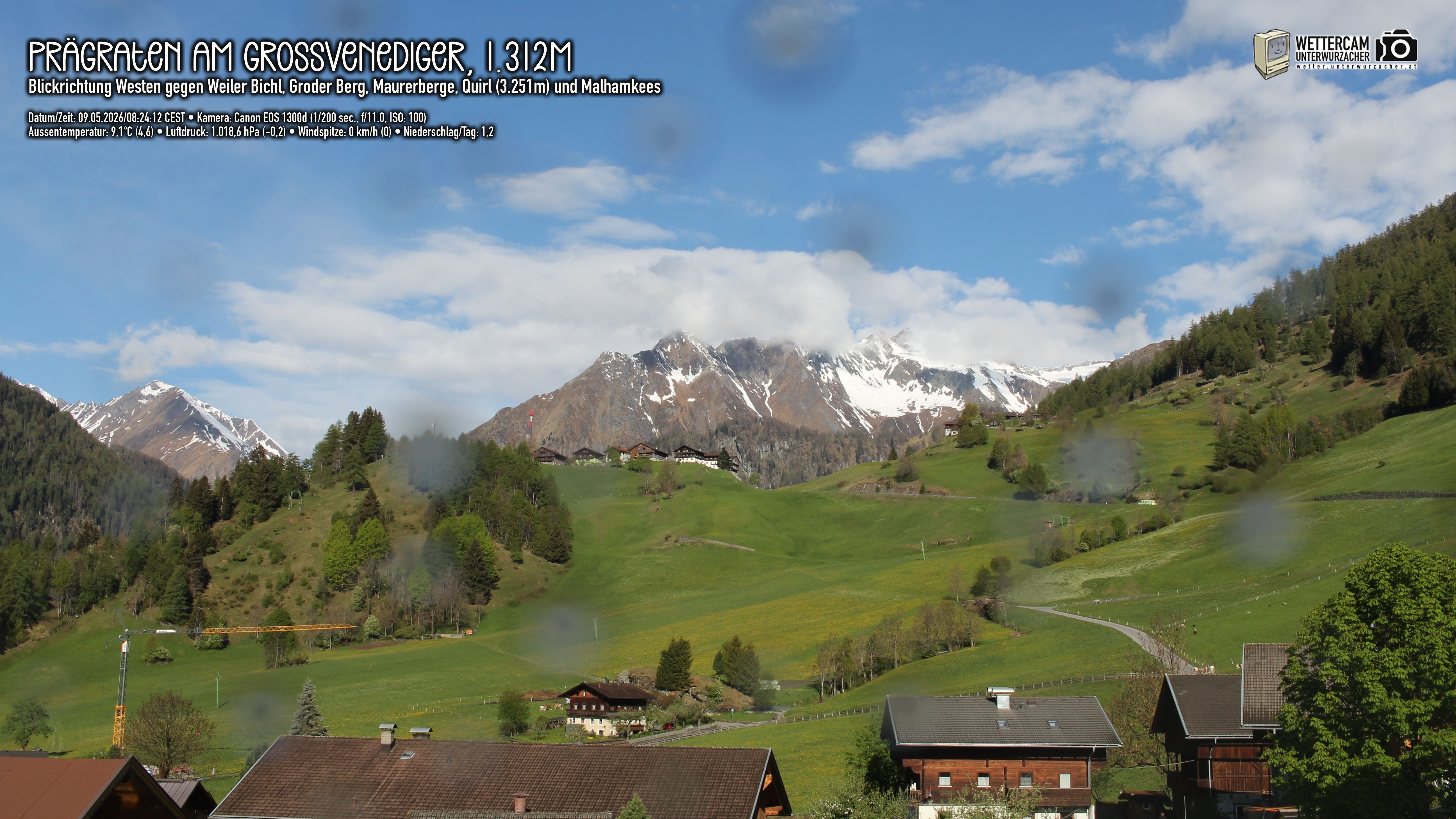 Archiv Foto Webcam Prägraten am Großvenediger - Dorf Bichl und Maurer Berge