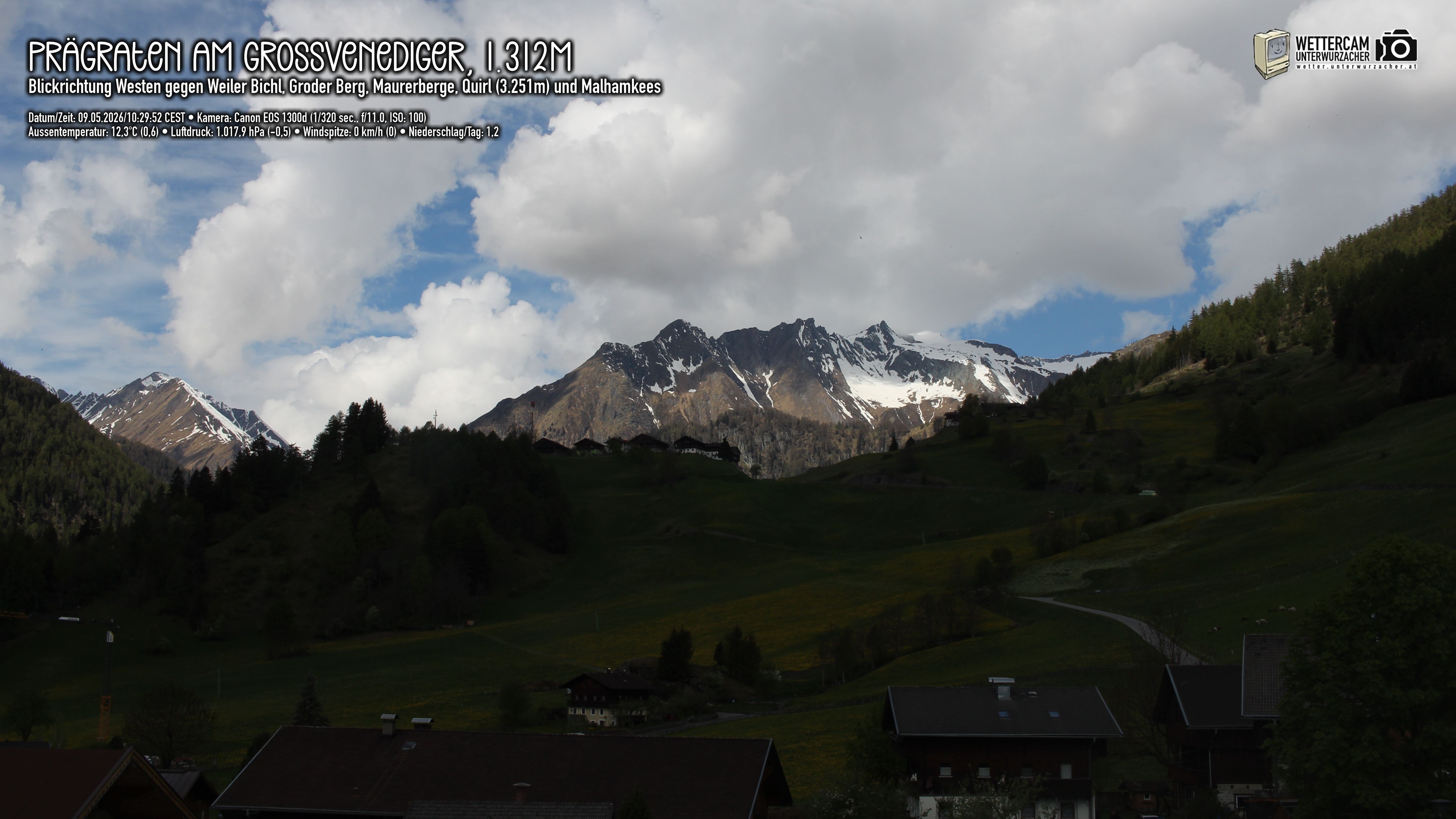 Archiv Foto Webcam Prägraten am Großvenediger - Dorf Bichl und Maurer Berge