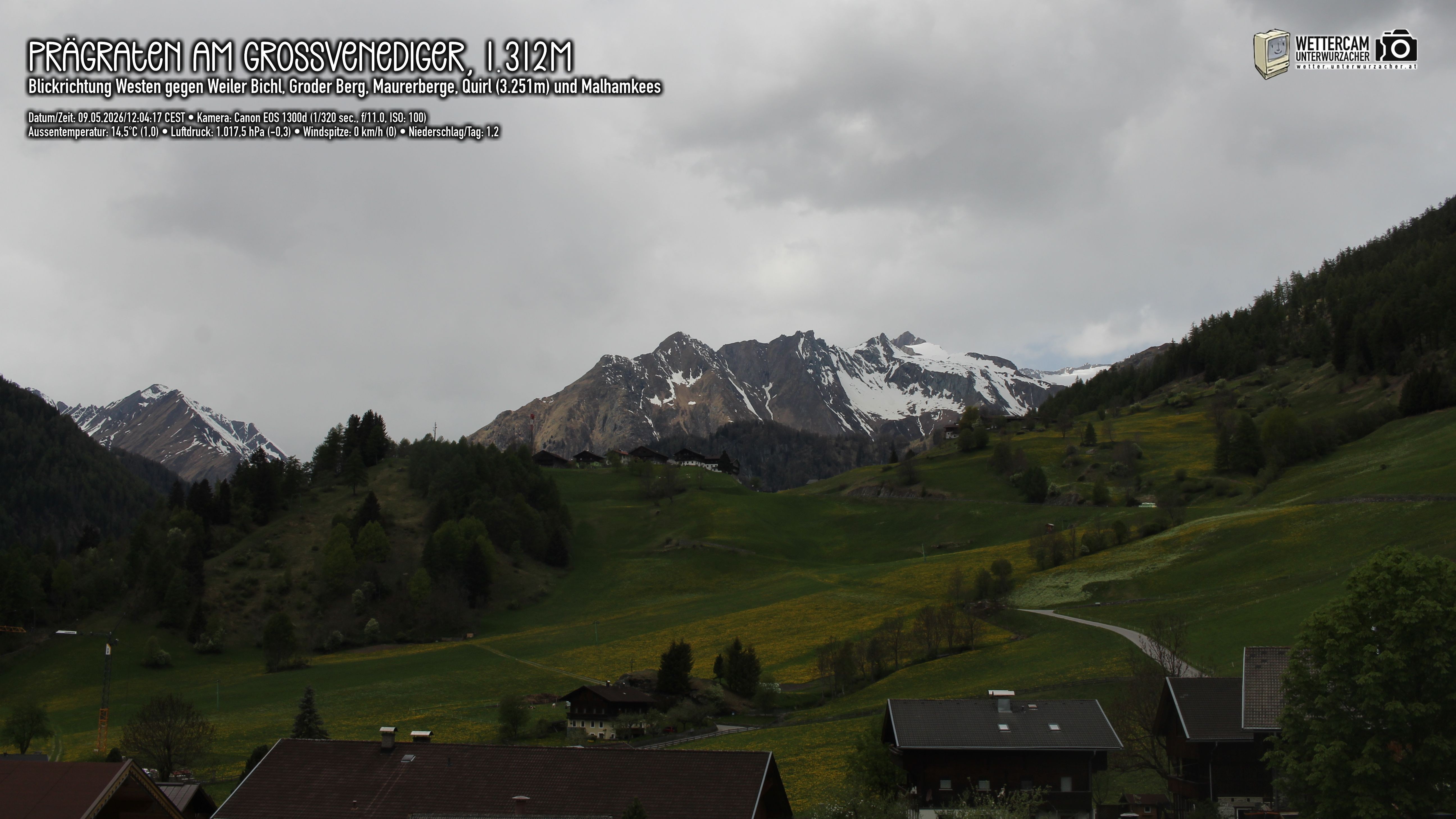 Archiv Foto Webcam Prägraten am Großvenediger - Dorf Bichl und Maurer Berge