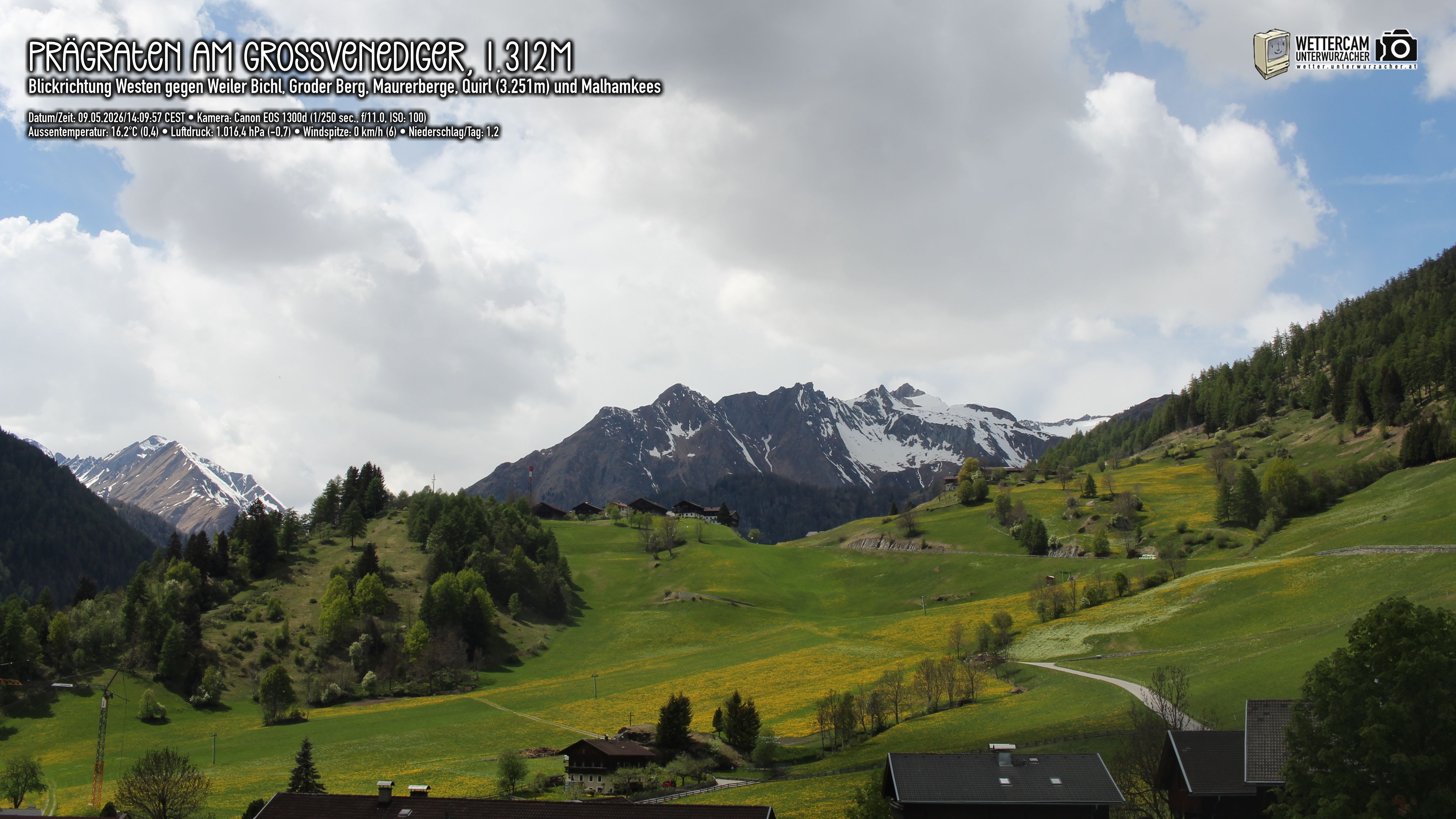 Archiv Foto Webcam Prägraten am Großvenediger - Dorf Bichl und Maurer Berge