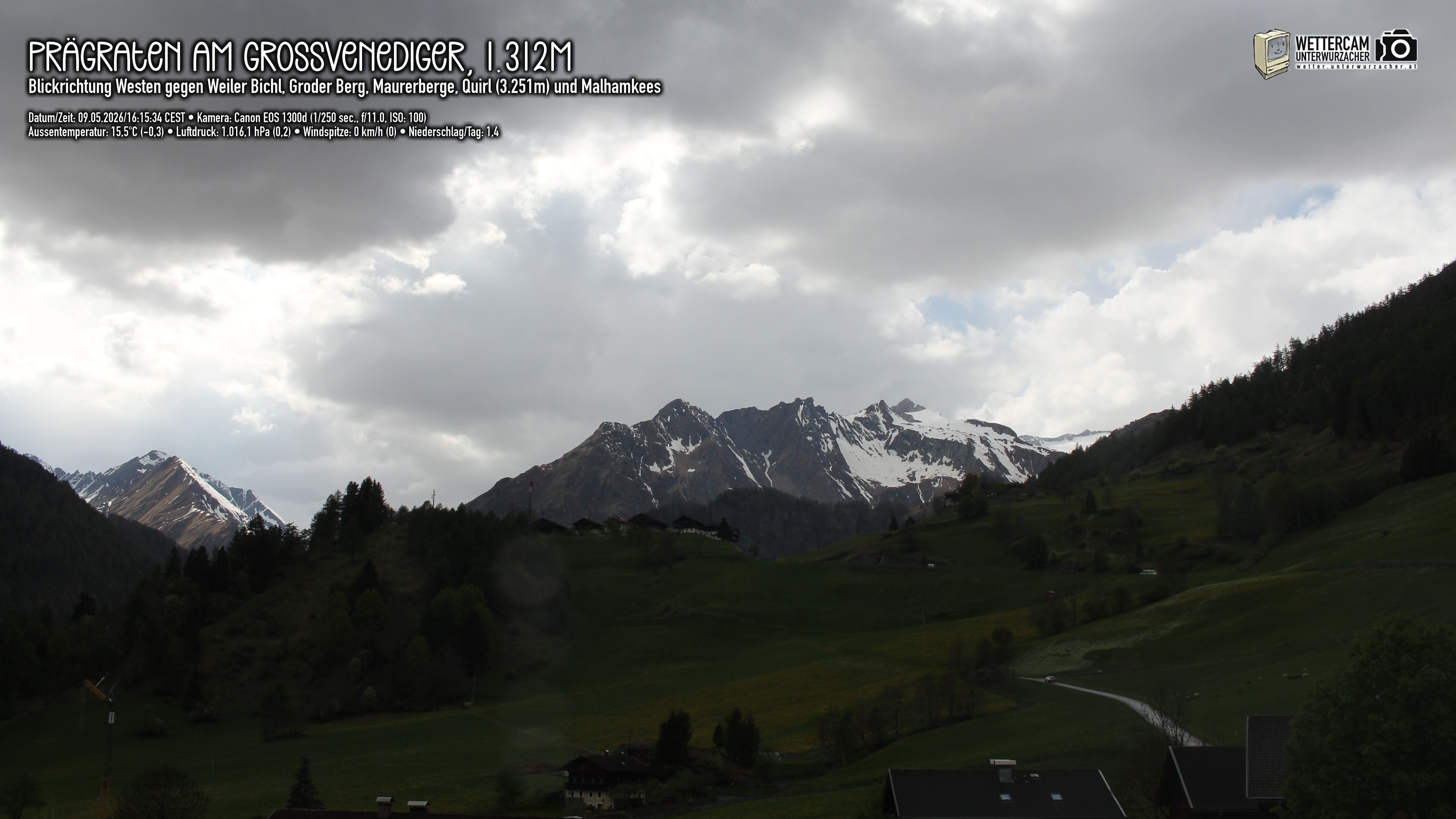 Archiv Foto Webcam Prägraten am Großvenediger - Dorf Bichl und Maurer Berge