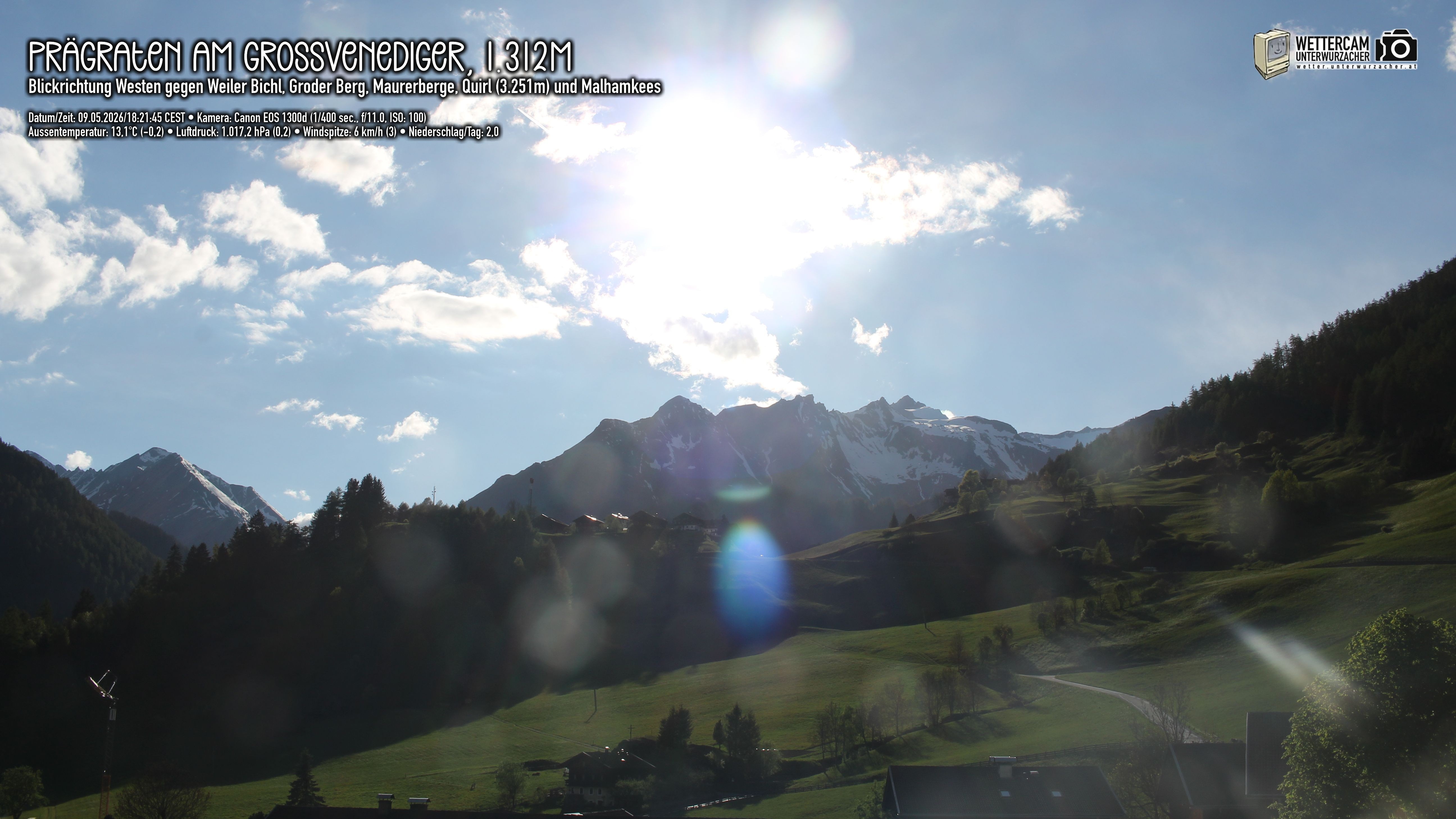 Archiv Foto Webcam Prägraten am Großvenediger - Dorf Bichl und Maurer Berge