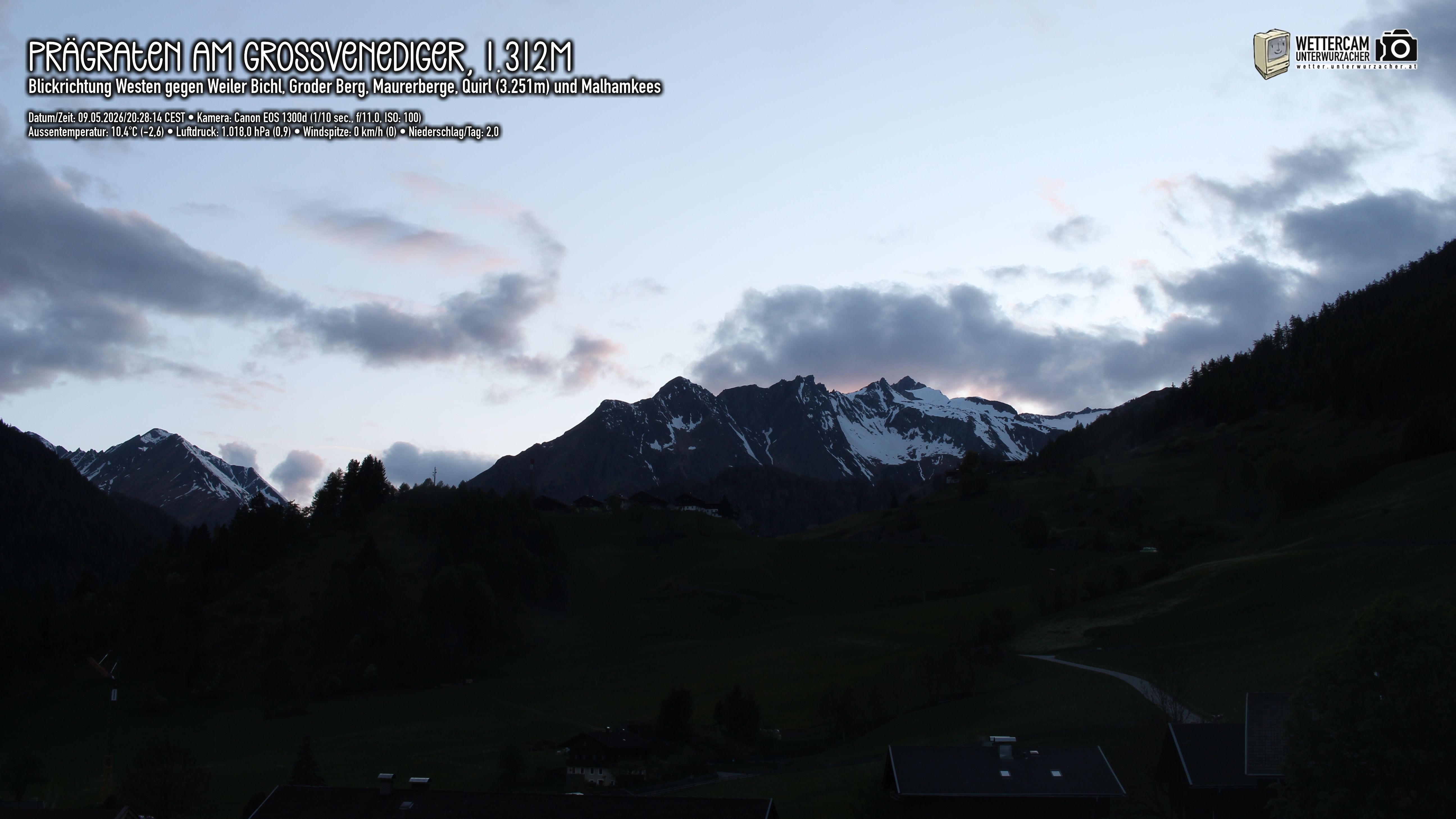 Archiv Foto Webcam Prägraten am Großvenediger - Dorf Bichl und Maurer Berge