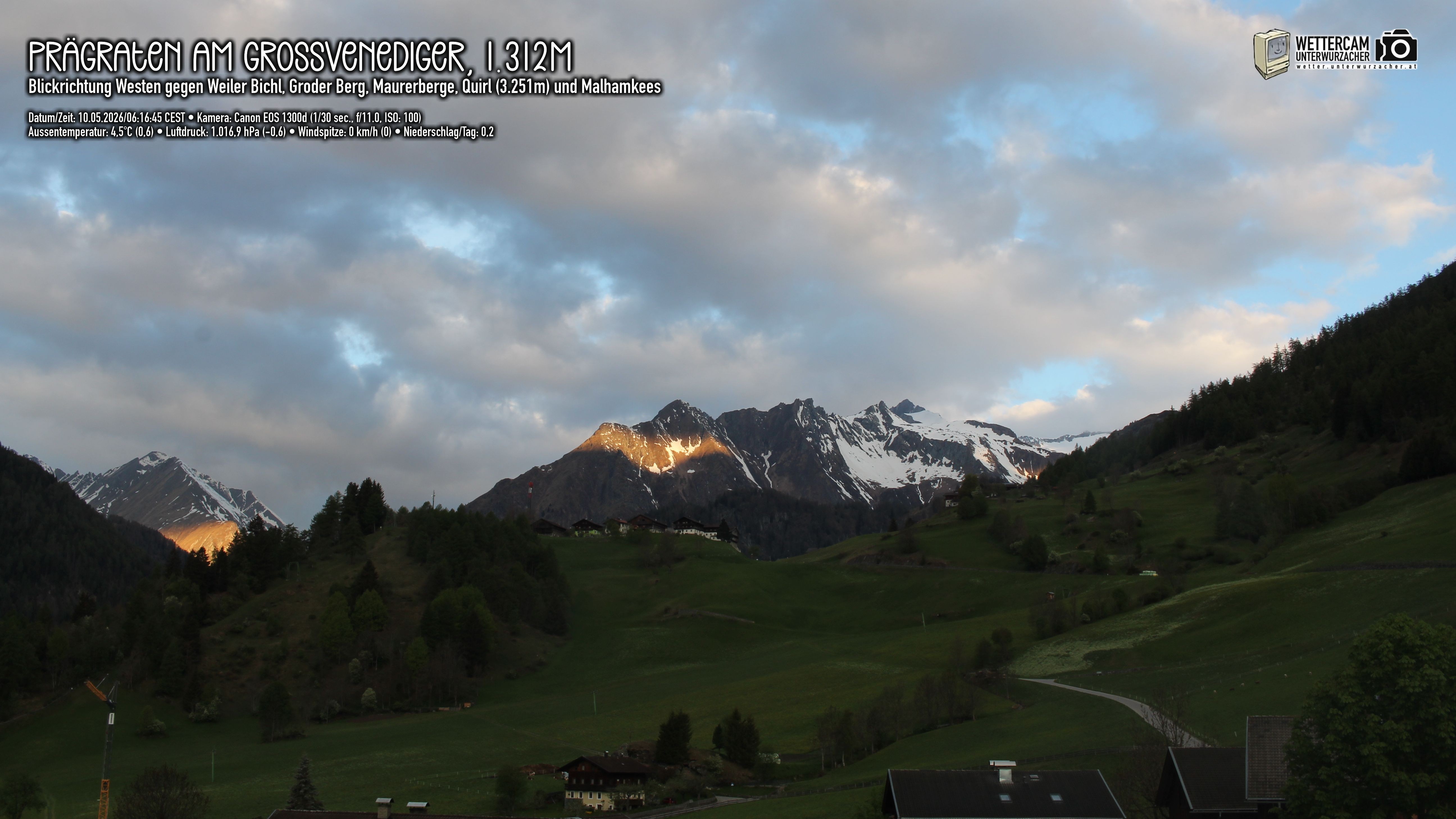 Archiv Foto Webcam Prägraten am Großvenediger - Dorf Bichl und Maurer Berge