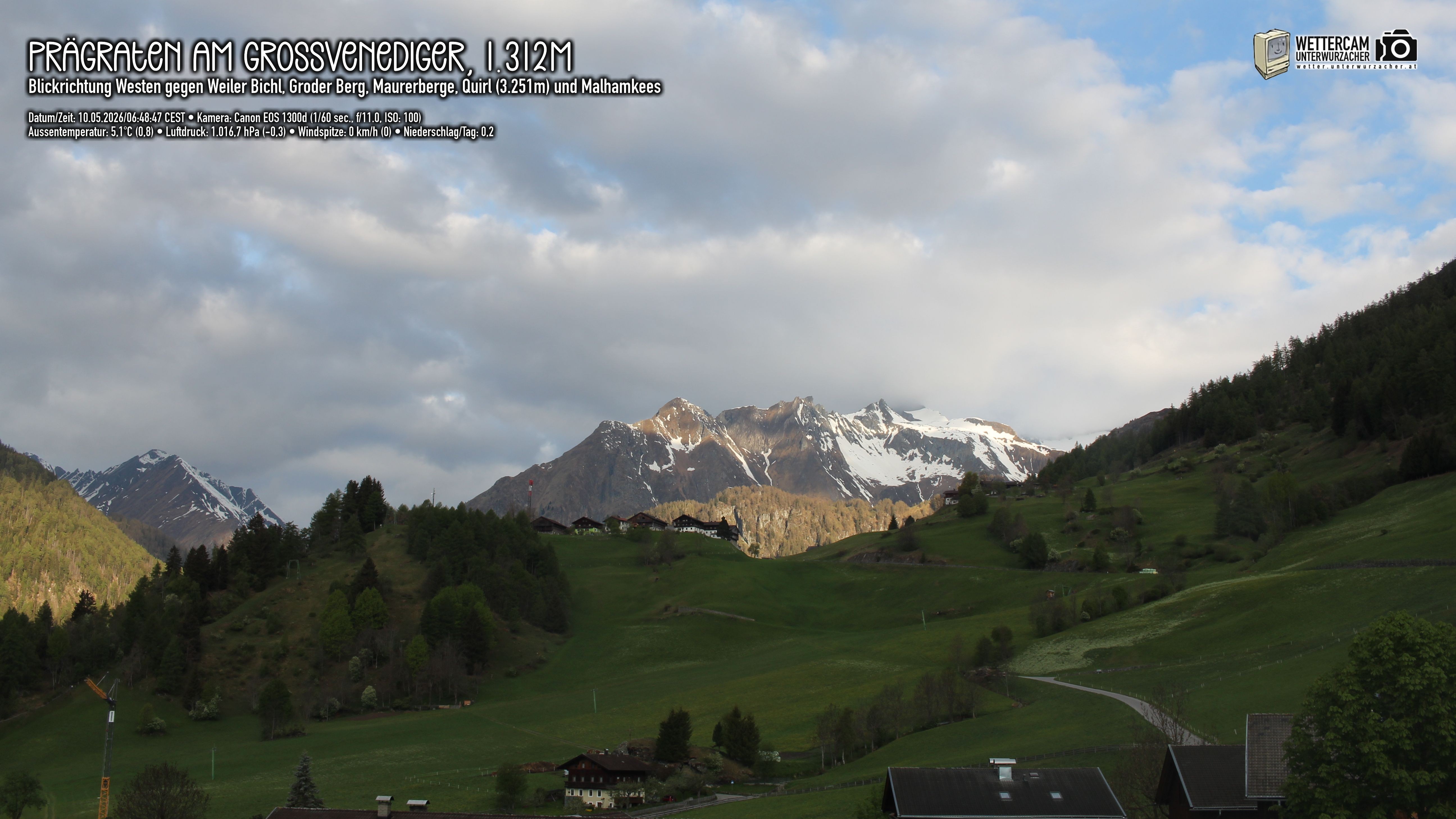 Archiv Foto Webcam Prägraten am Großvenediger - Dorf Bichl und Maurer Berge
