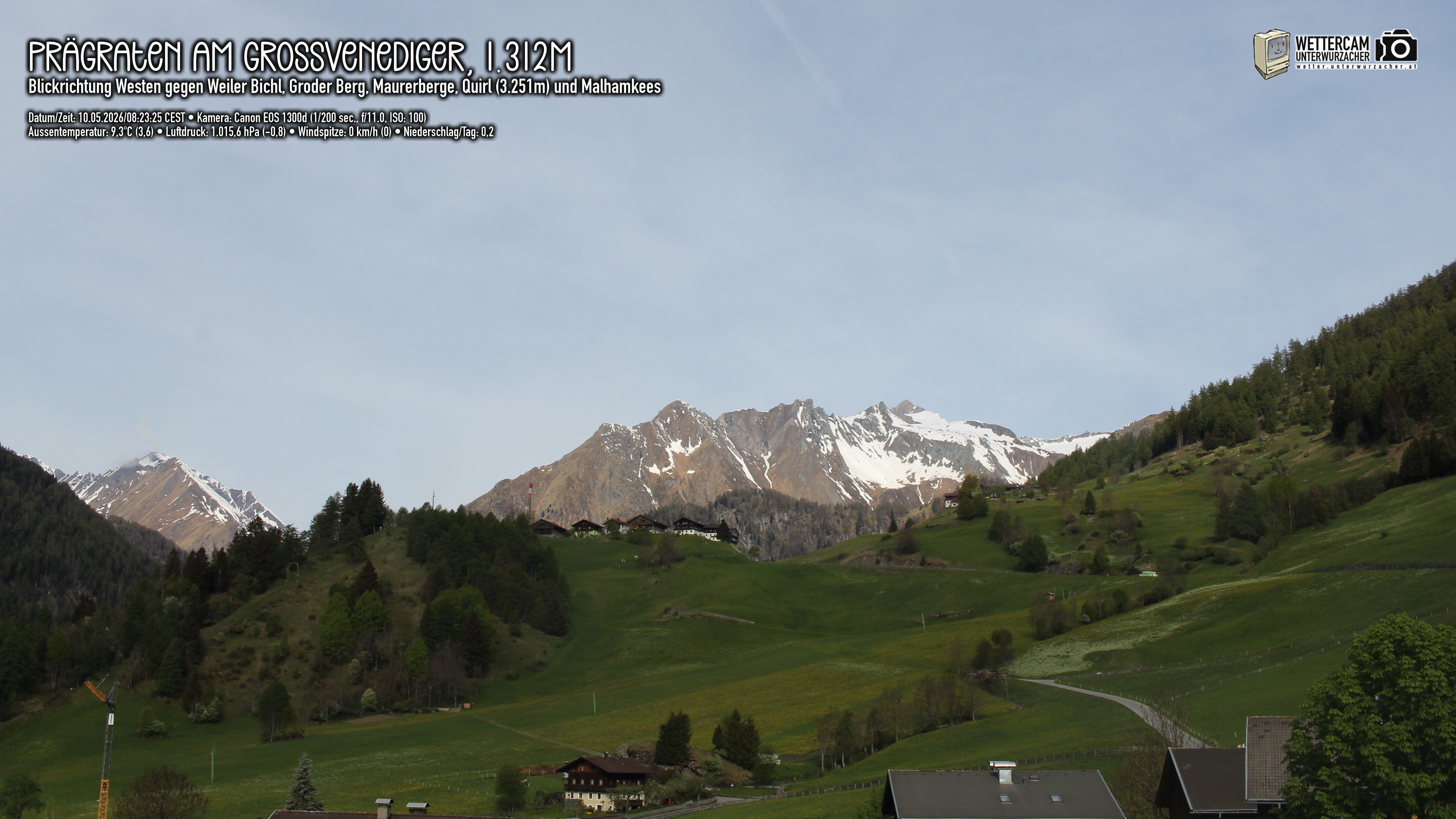 Archiv Foto Webcam Prägraten am Großvenediger - Dorf Bichl und Maurer Berge