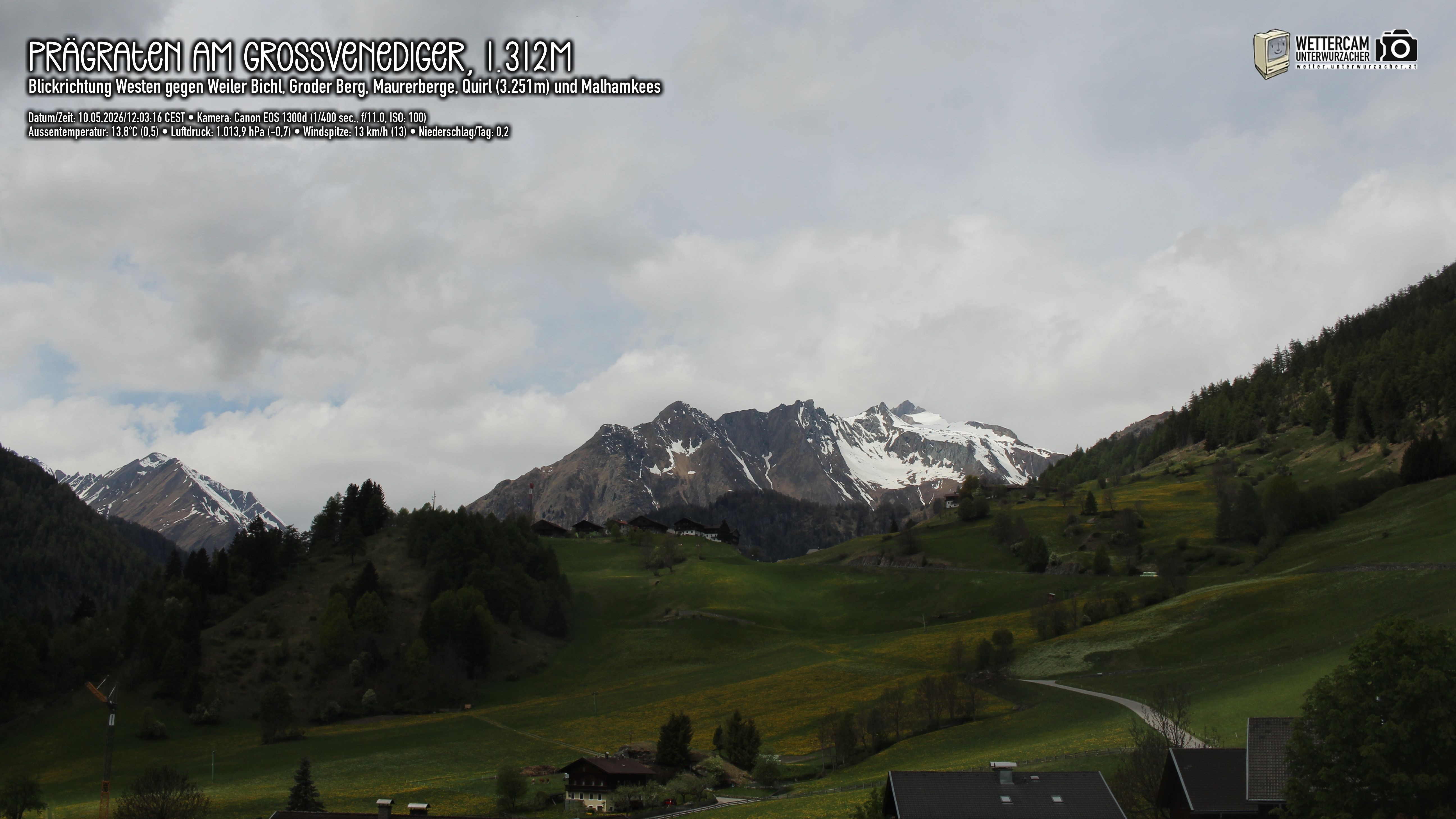 Archiv Foto Webcam Prägraten am Großvenediger - Dorf Bichl und Maurer Berge