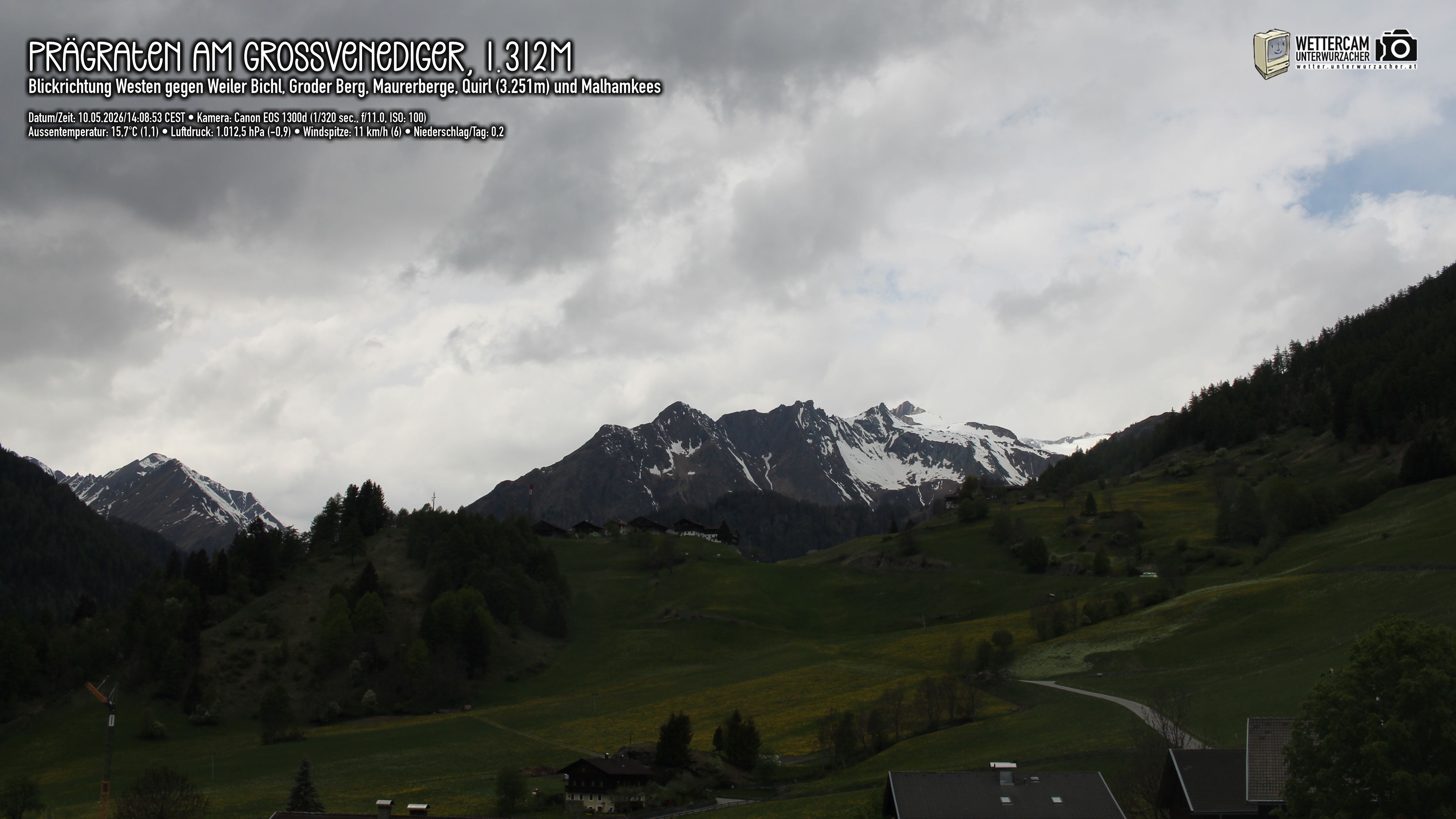 Archiv Foto Webcam Prägraten am Großvenediger - Dorf Bichl und Maurer Berge