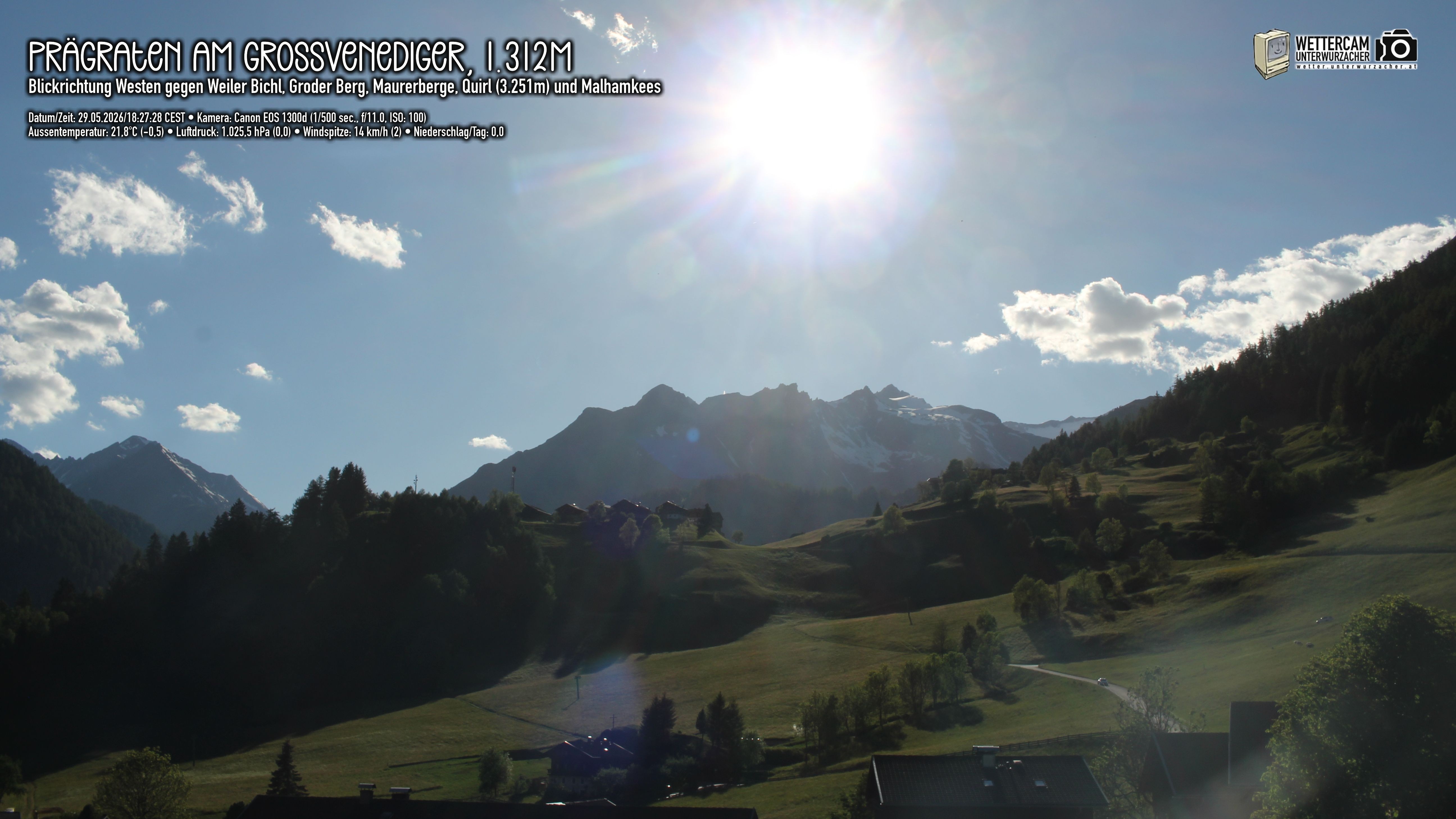 Archiv Foto Webcam Prägraten am Großvenediger - Dorf Bichl und Maurer Berge
