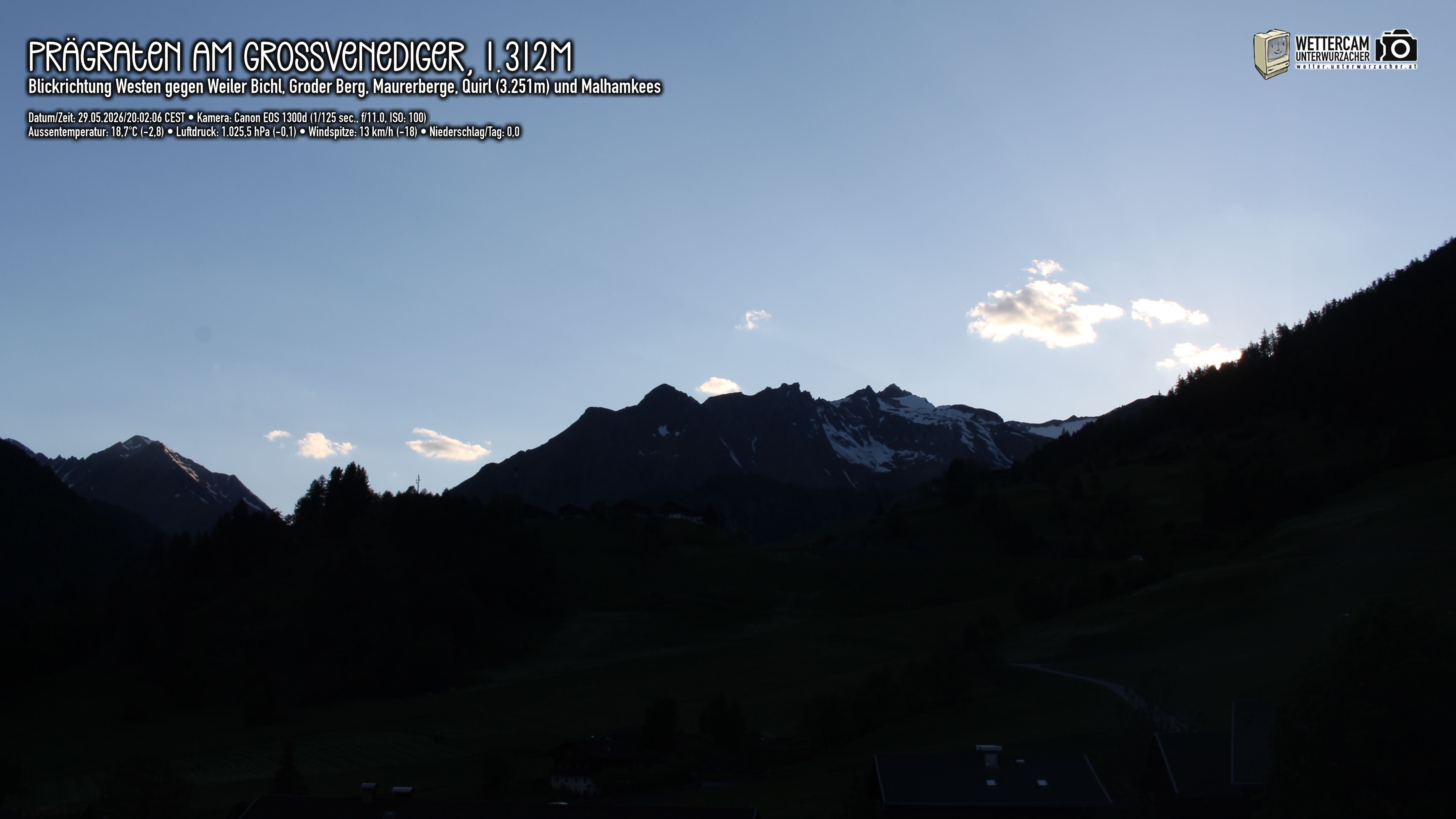 Archiv Foto Webcam Prägraten am Großvenediger - Dorf Bichl und Maurer Berge