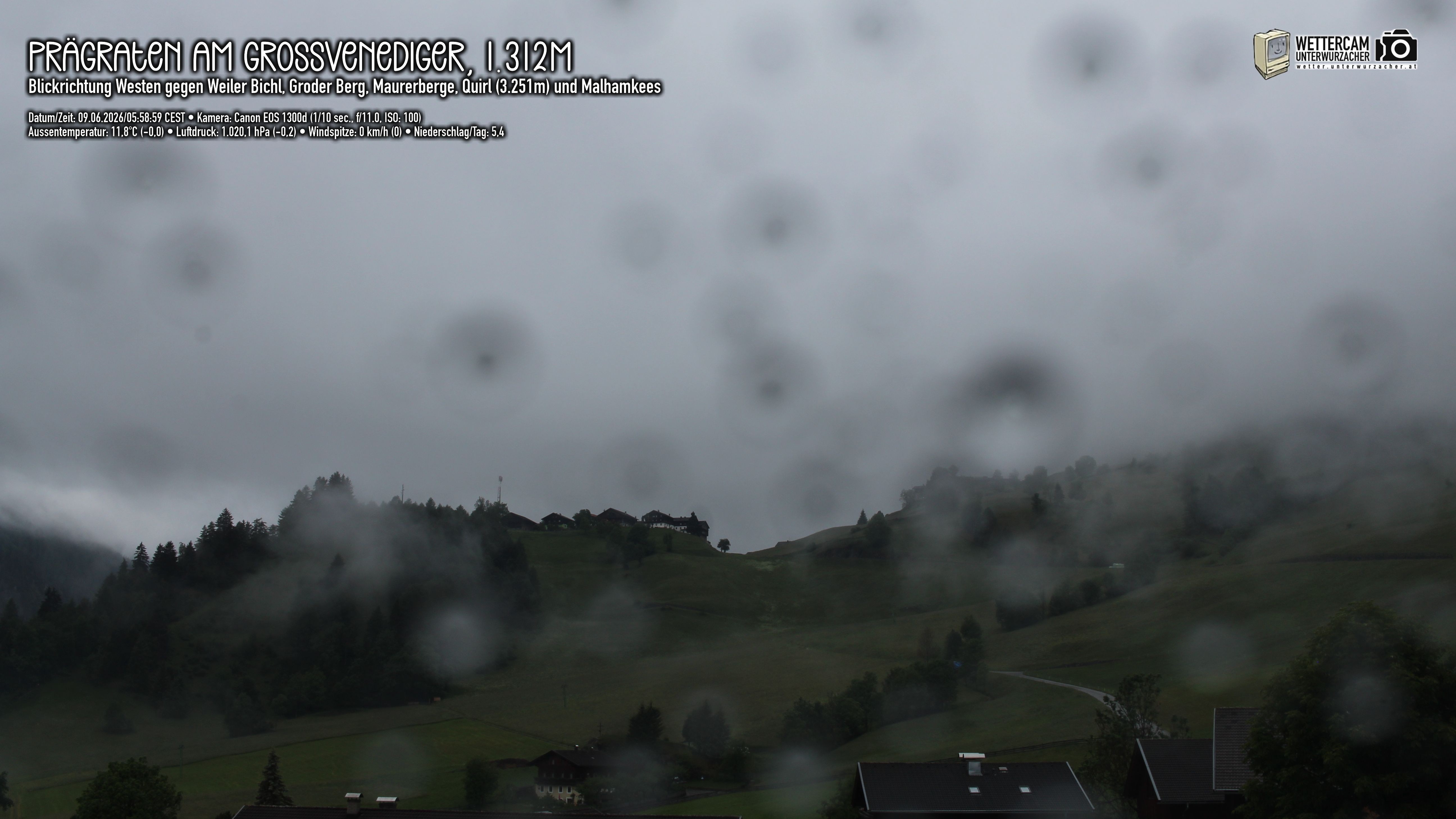 Archiv Foto Webcam Prägraten am Großvenediger - Dorf Bichl und Maurer Berge