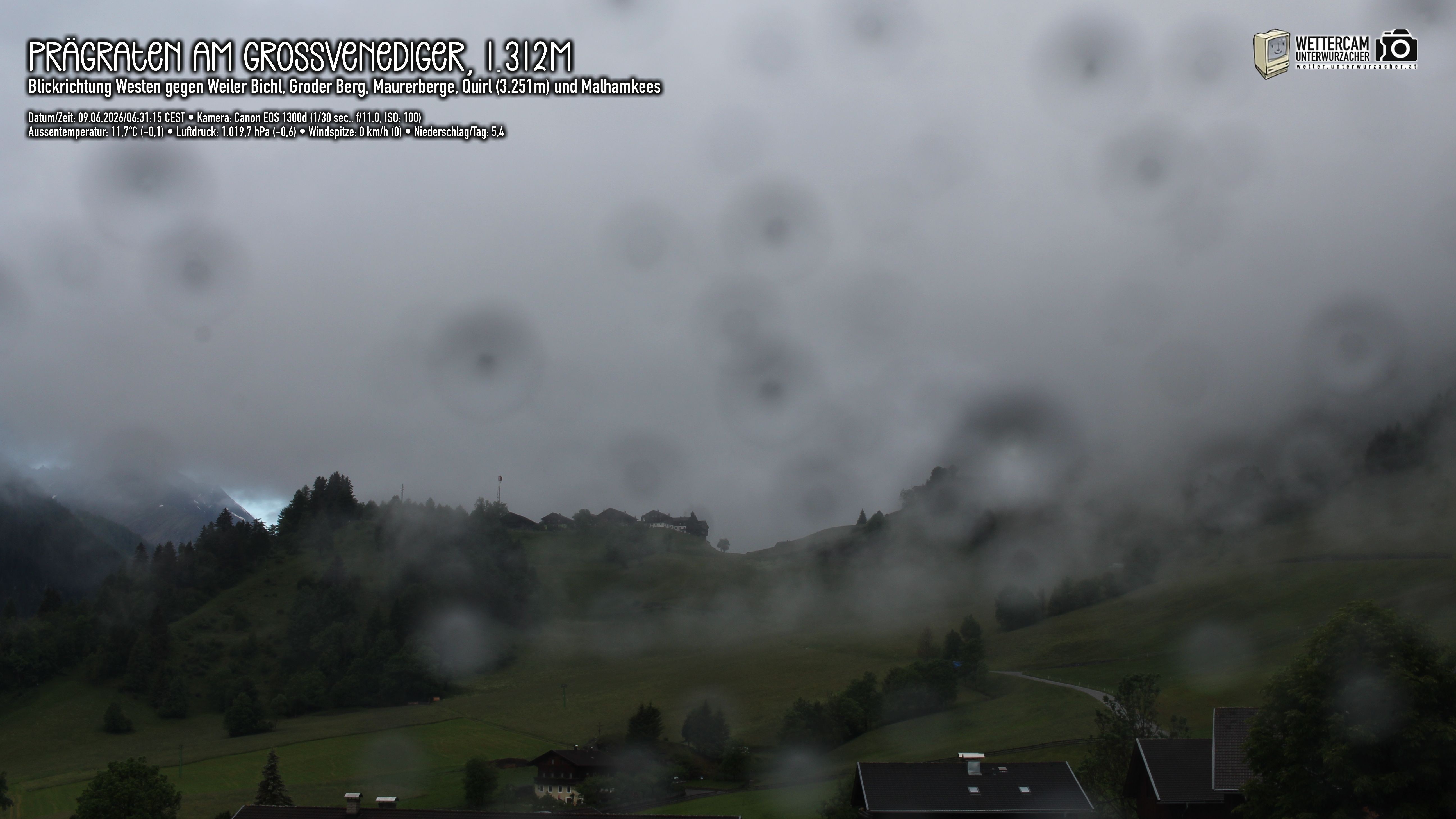 Archiv Foto Webcam Prägraten am Großvenediger - Dorf Bichl und Maurer Berge