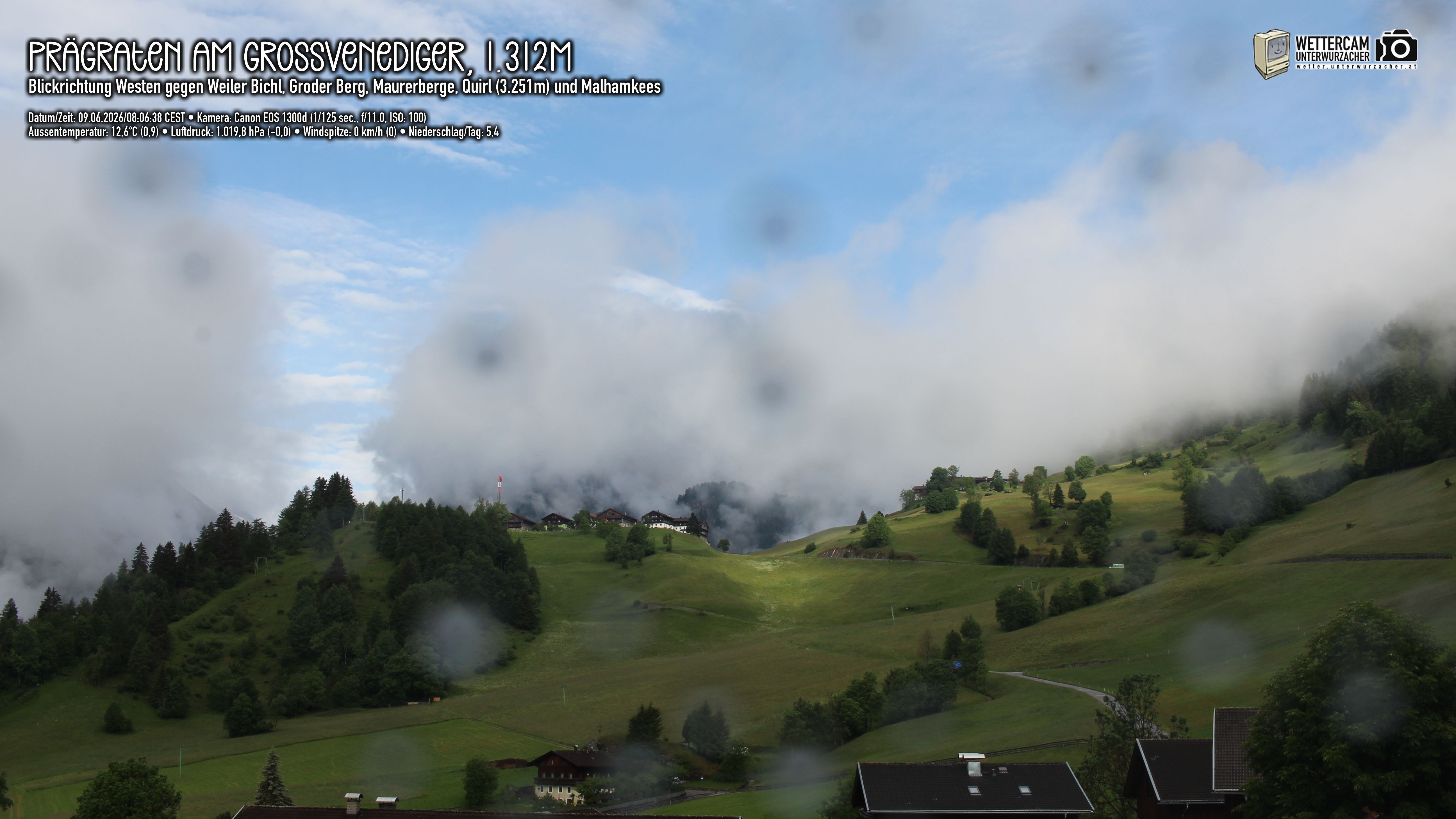 Archiv Foto Webcam Prägraten am Großvenediger - Dorf Bichl und Maurer Berge