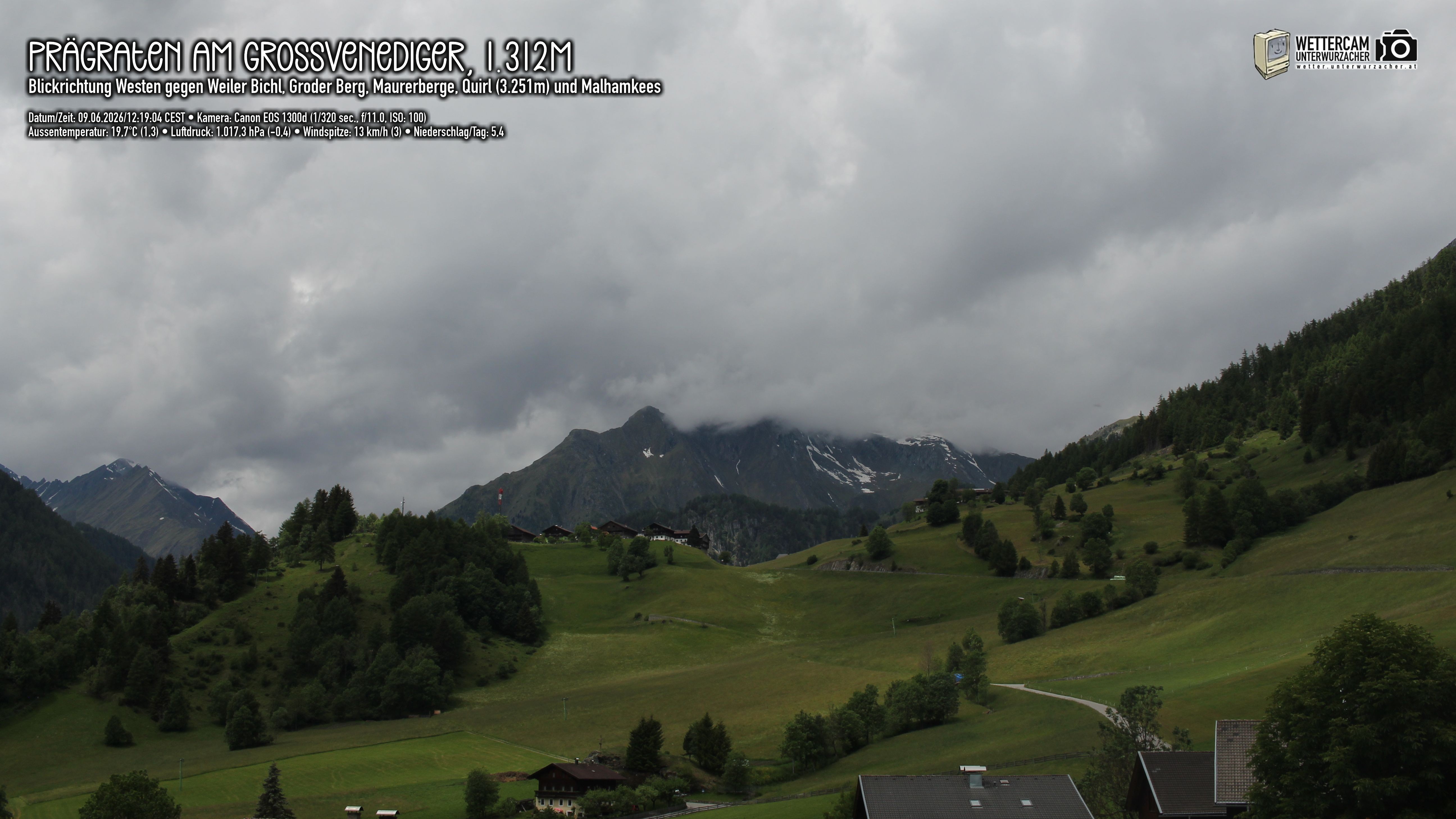 Archiv Foto Webcam Prägraten am Großvenediger - Dorf Bichl und Maurer Berge