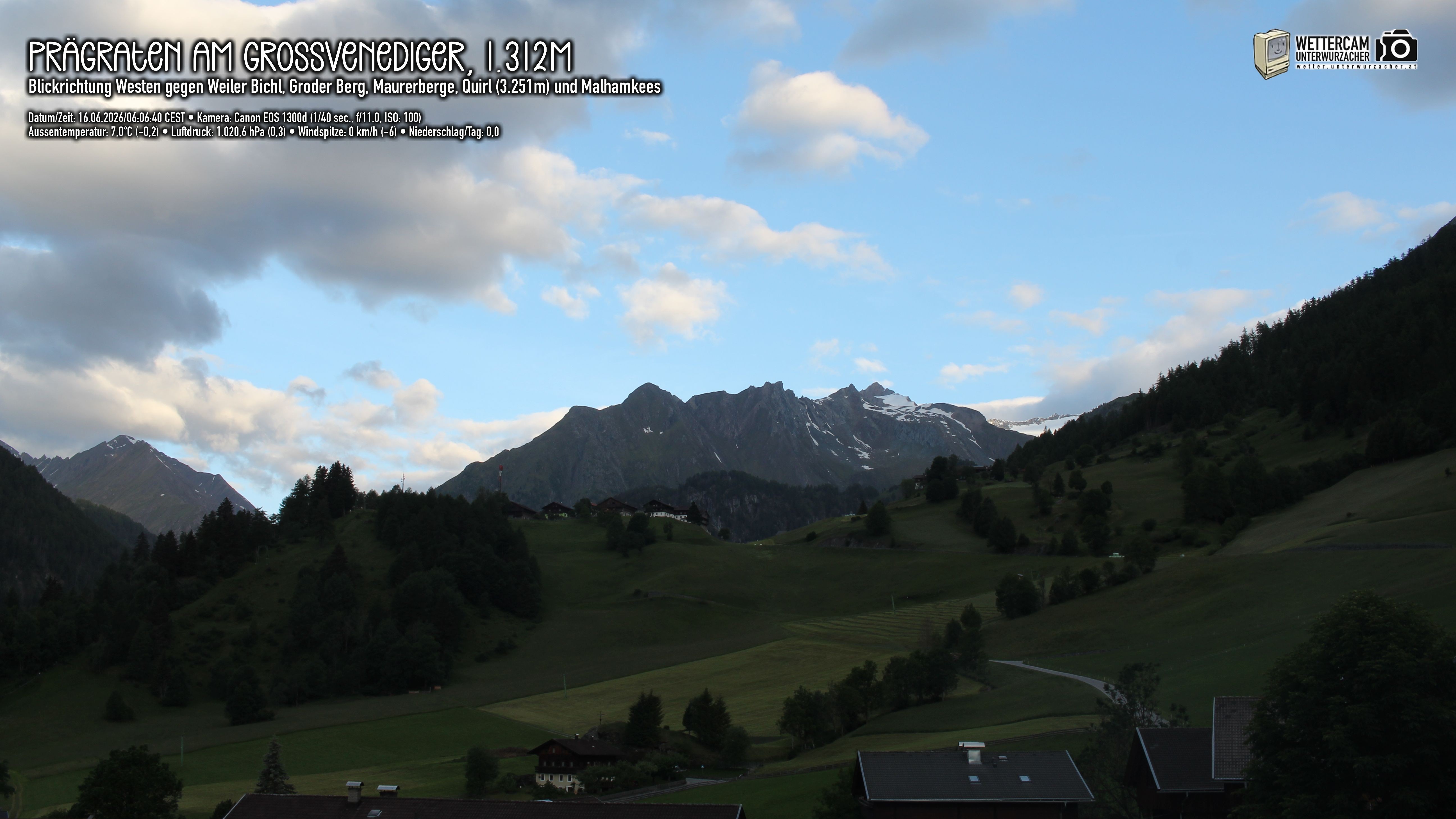Archived image Webcam Prägraten am Großvenediger - Maurer Berge