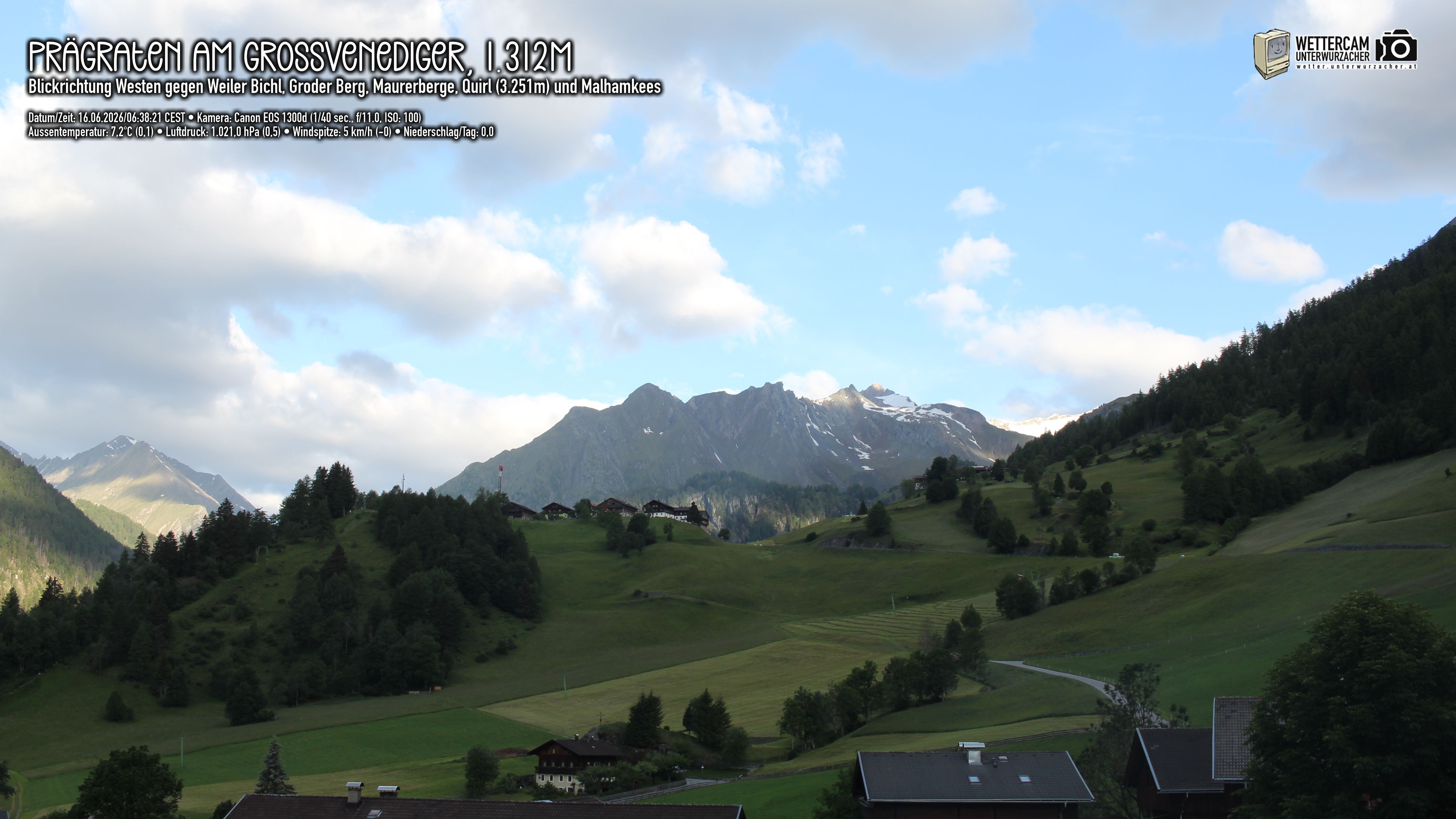 Archived image Webcam Prägraten am Großvenediger - Maurer Berge