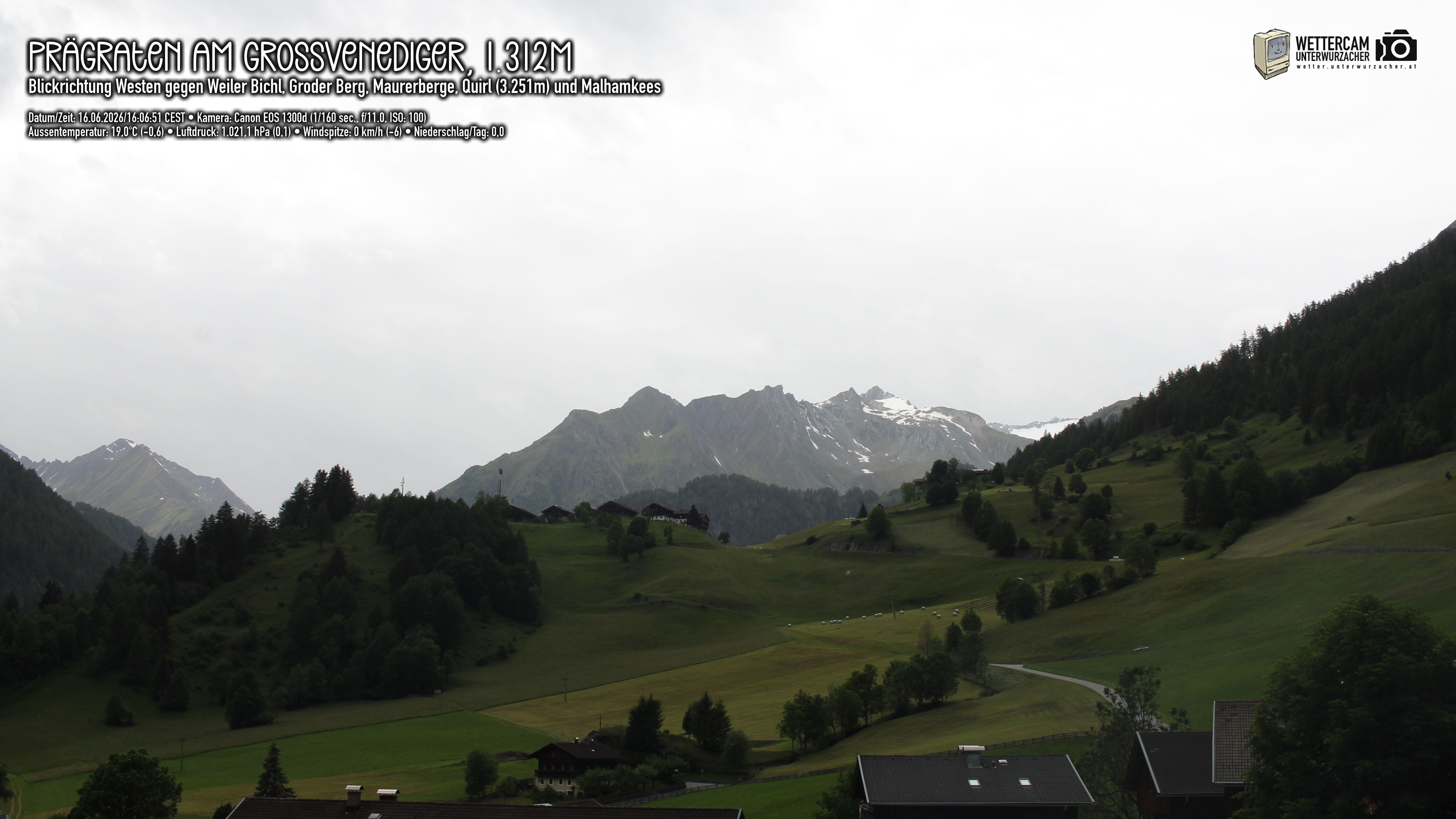 Archiv Foto Webcam Prägraten am Großvenediger - Dorf Bichl und Maurer Berge