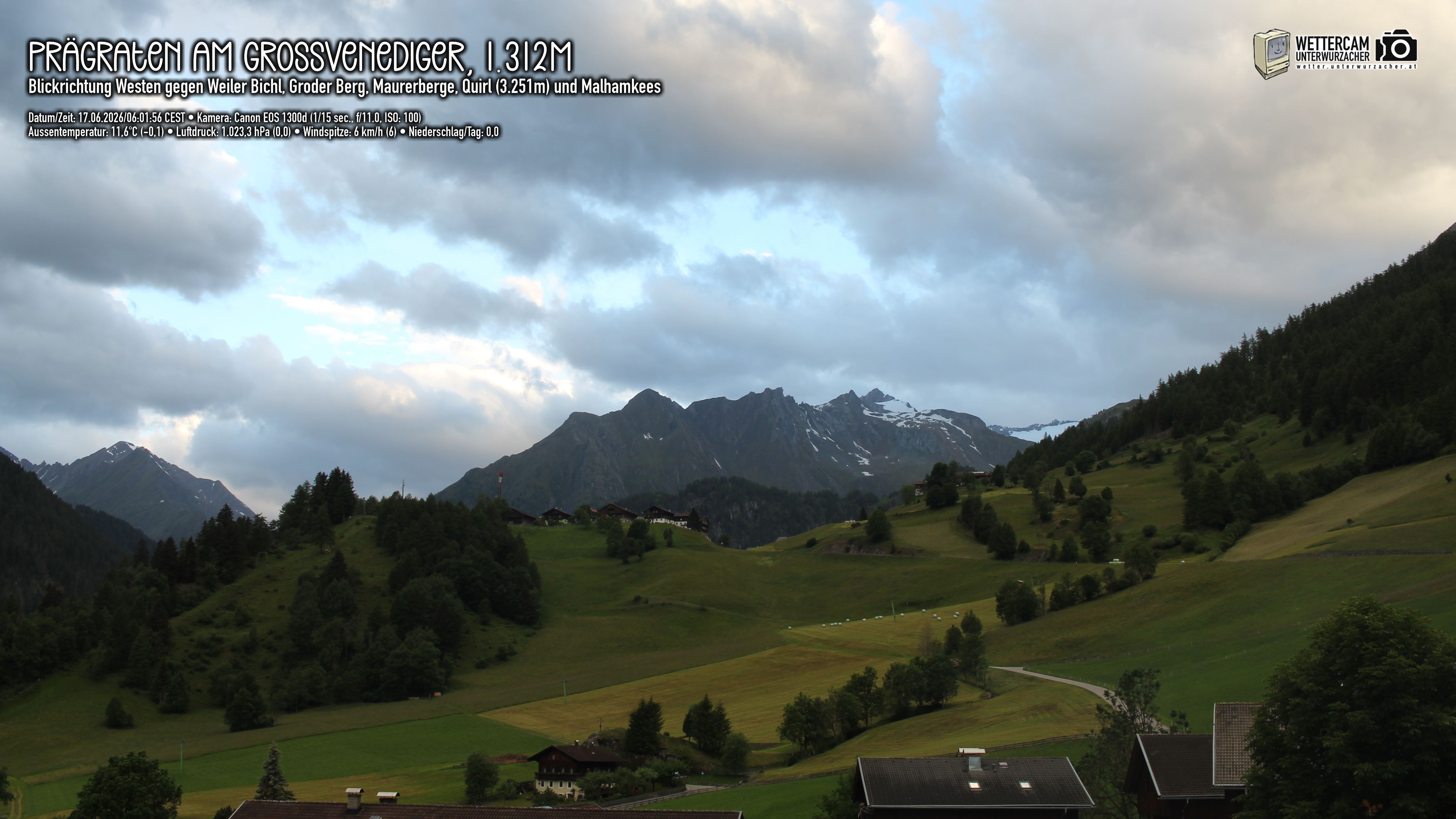 Archiv Foto Webcam Prägraten am Großvenediger - Dorf Bichl und Maurer Berge
