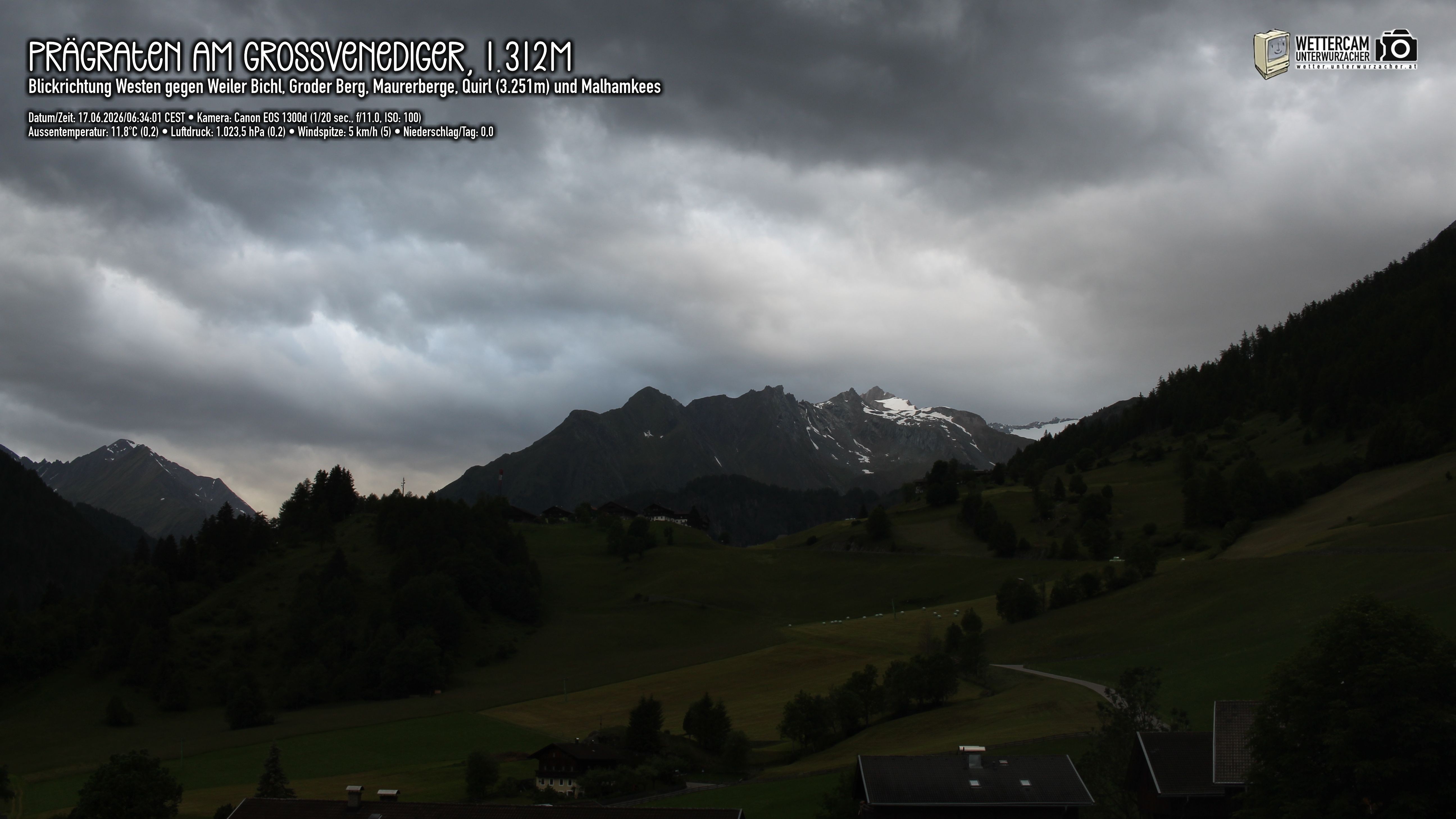 Archiv Foto Webcam Prägraten am Großvenediger - Dorf Bichl und Maurer Berge