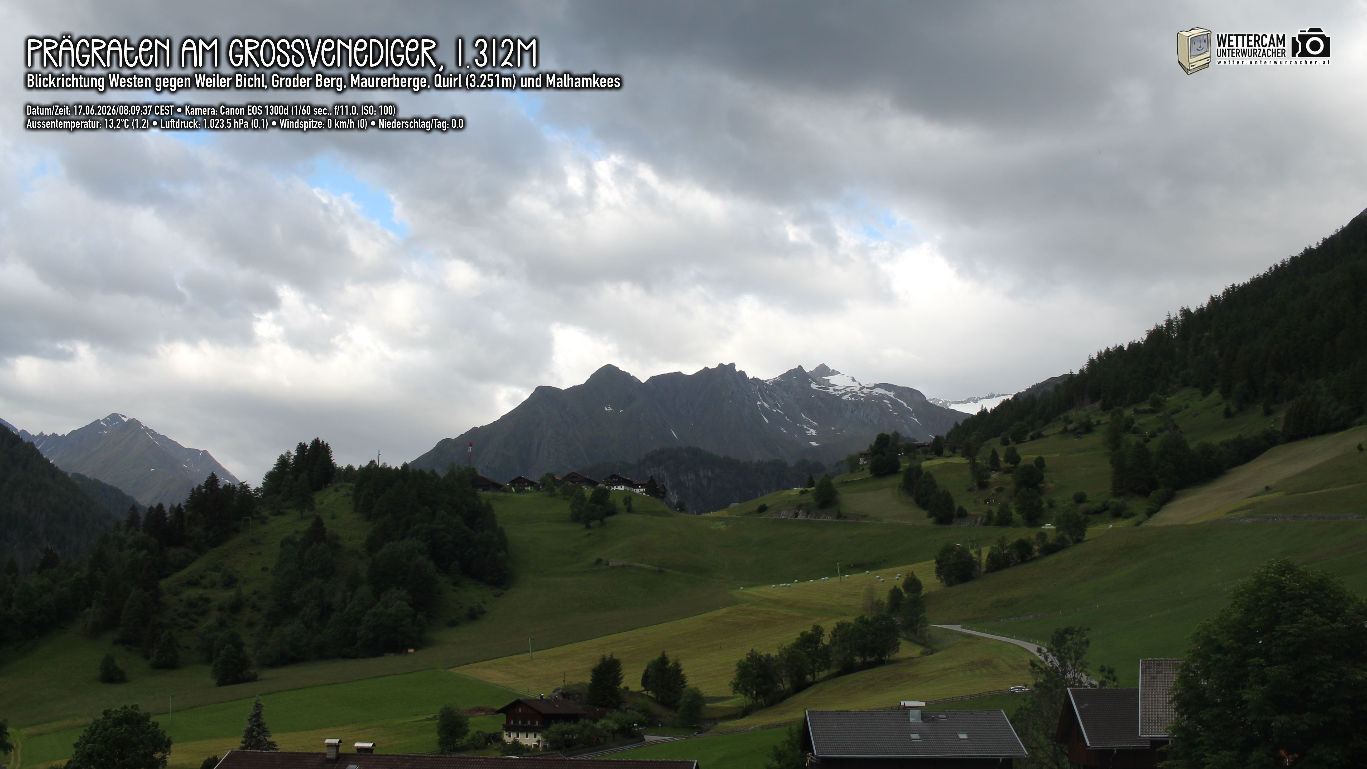 Archiv Foto Webcam Prägraten am Großvenediger - Dorf Bichl und Maurer Berge
