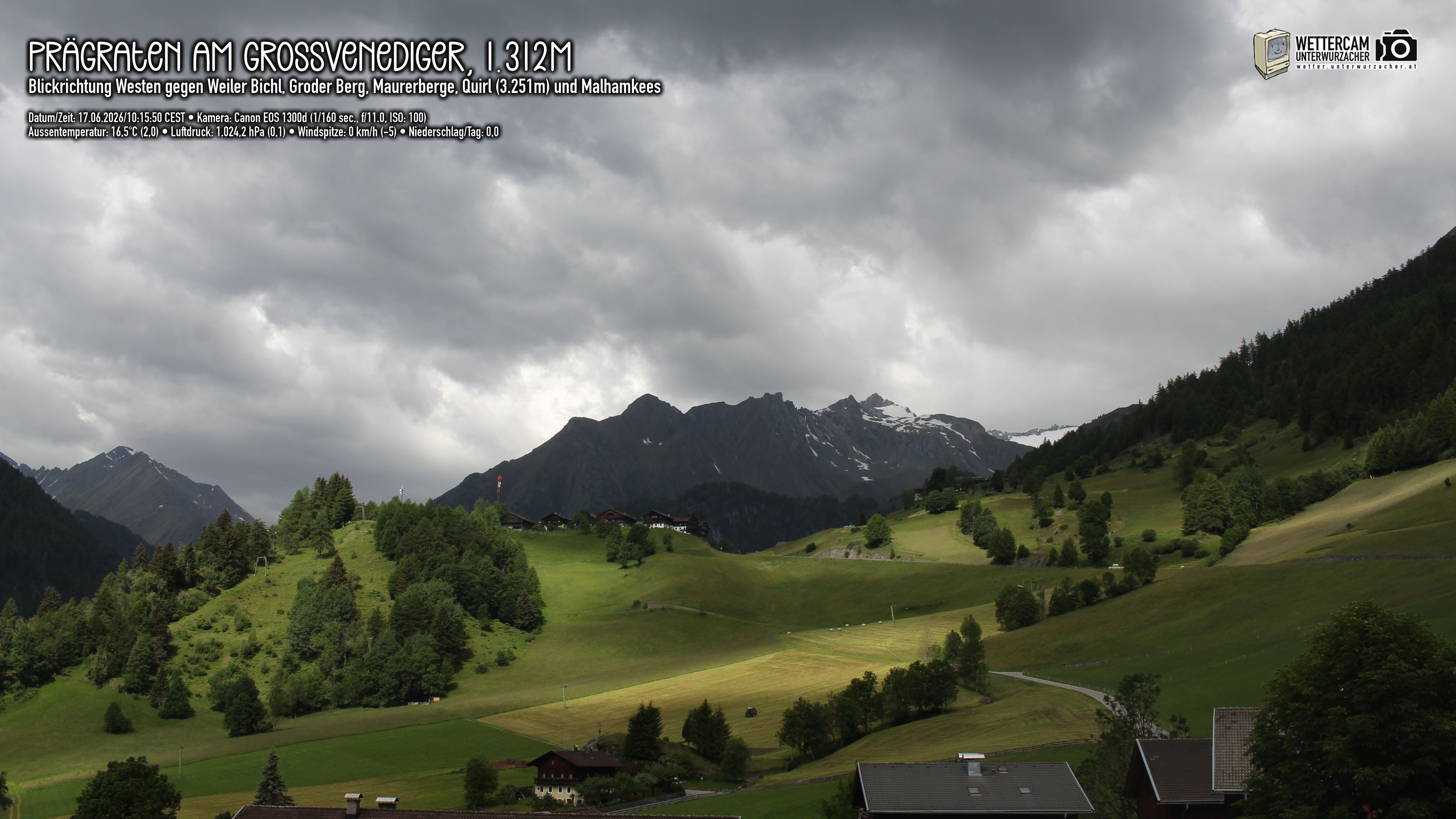 Archiv Foto Webcam Prägraten am Großvenediger - Dorf Bichl und Maurer Berge