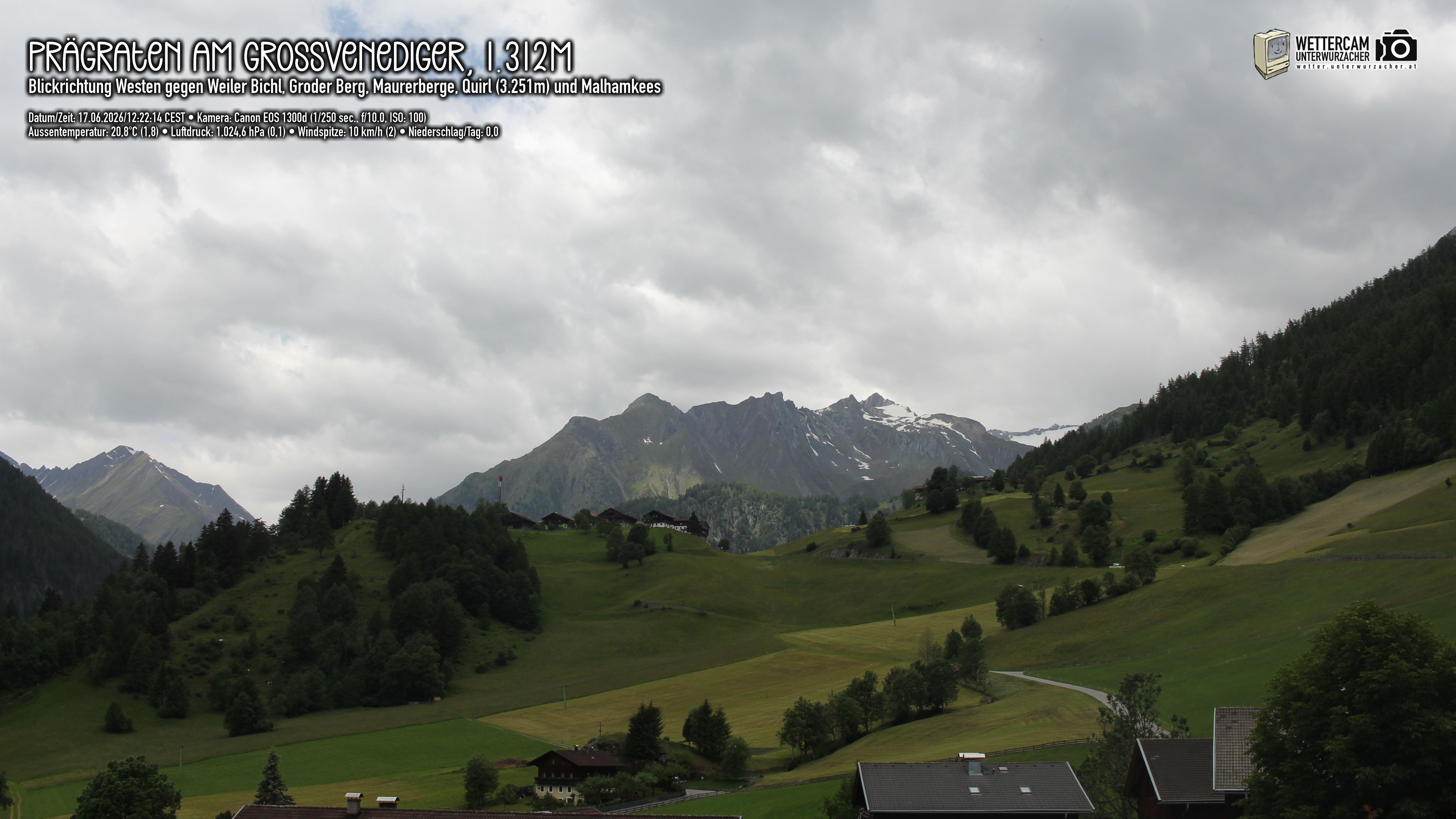 Archiv Foto Webcam Prägraten am Großvenediger - Dorf Bichl und Maurer Berge