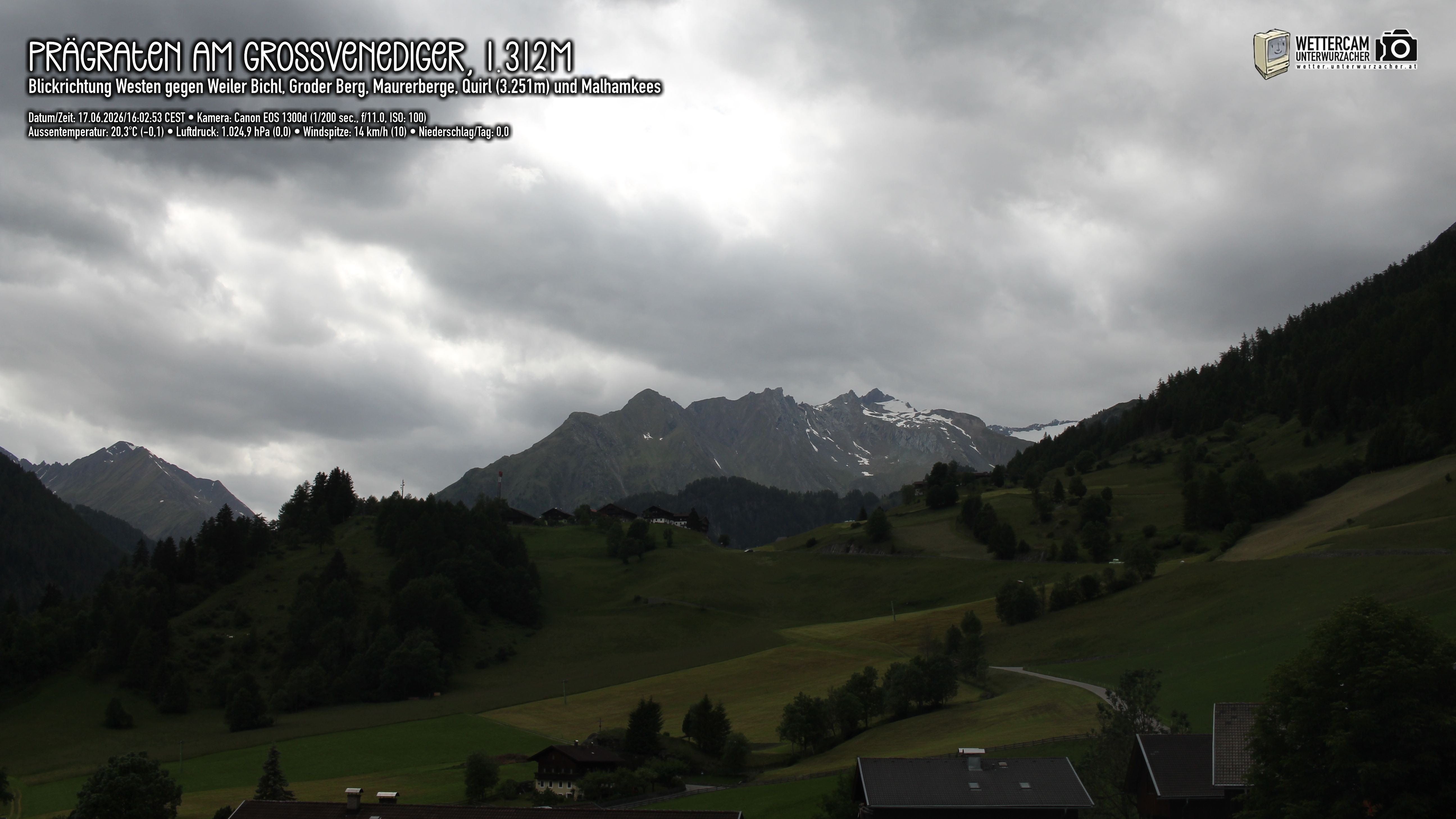 Archiv Foto Webcam Prägraten am Großvenediger - Dorf Bichl und Maurer Berge