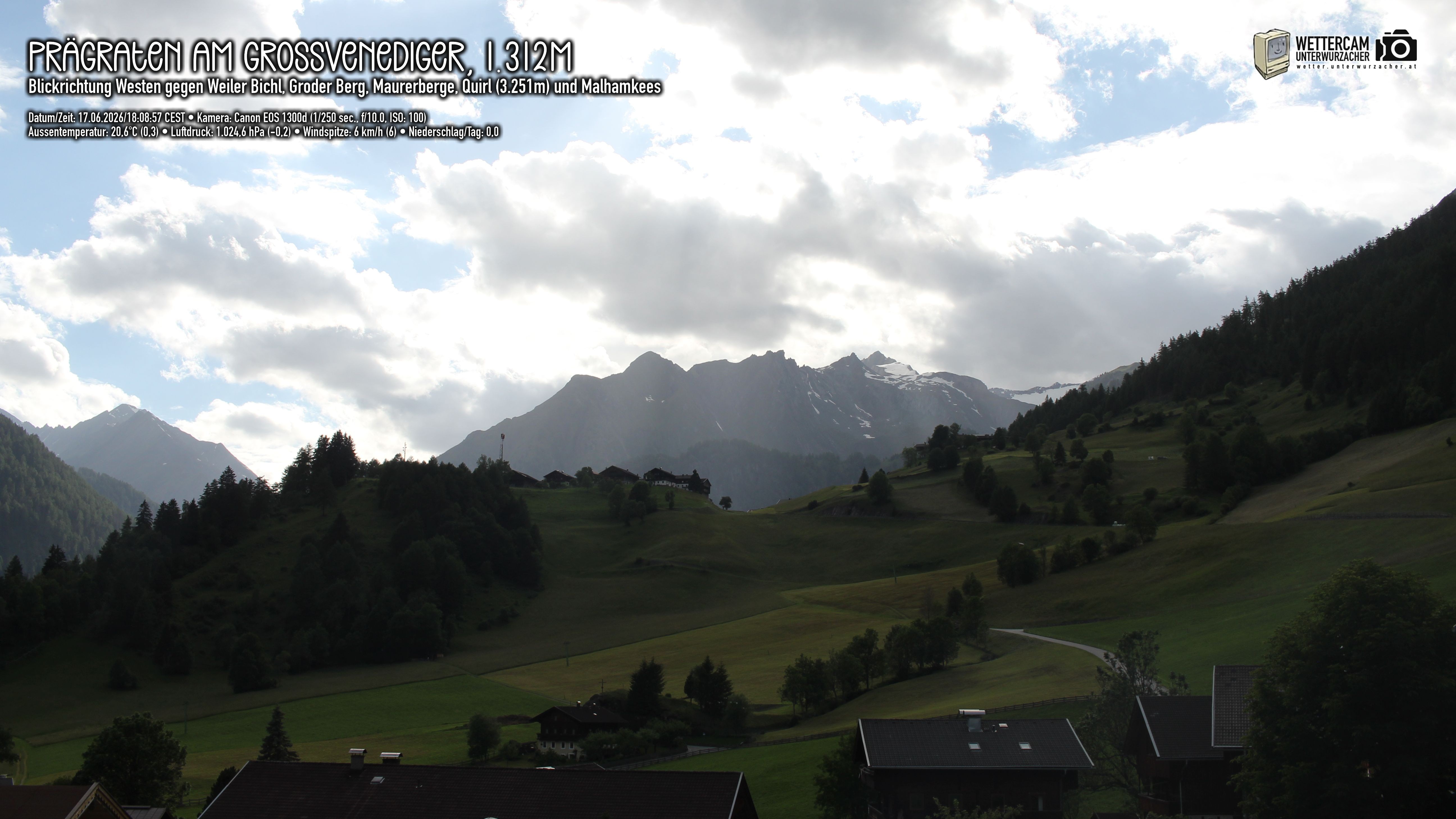 Archiv Foto Webcam Prägraten am Großvenediger - Dorf Bichl und Maurer Berge