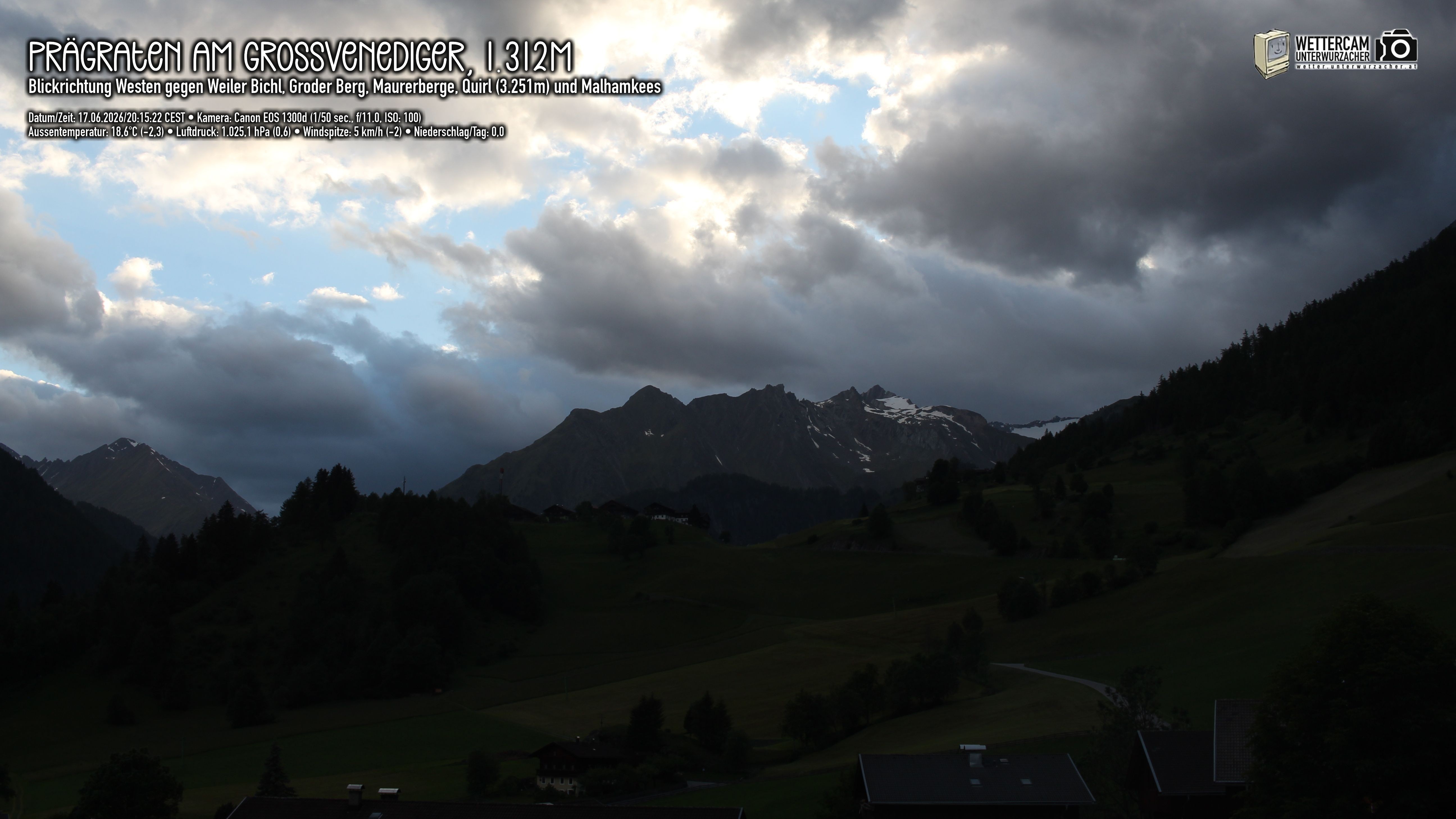 Archiv Foto Webcam Prägraten am Großvenediger - Dorf Bichl und Maurer Berge