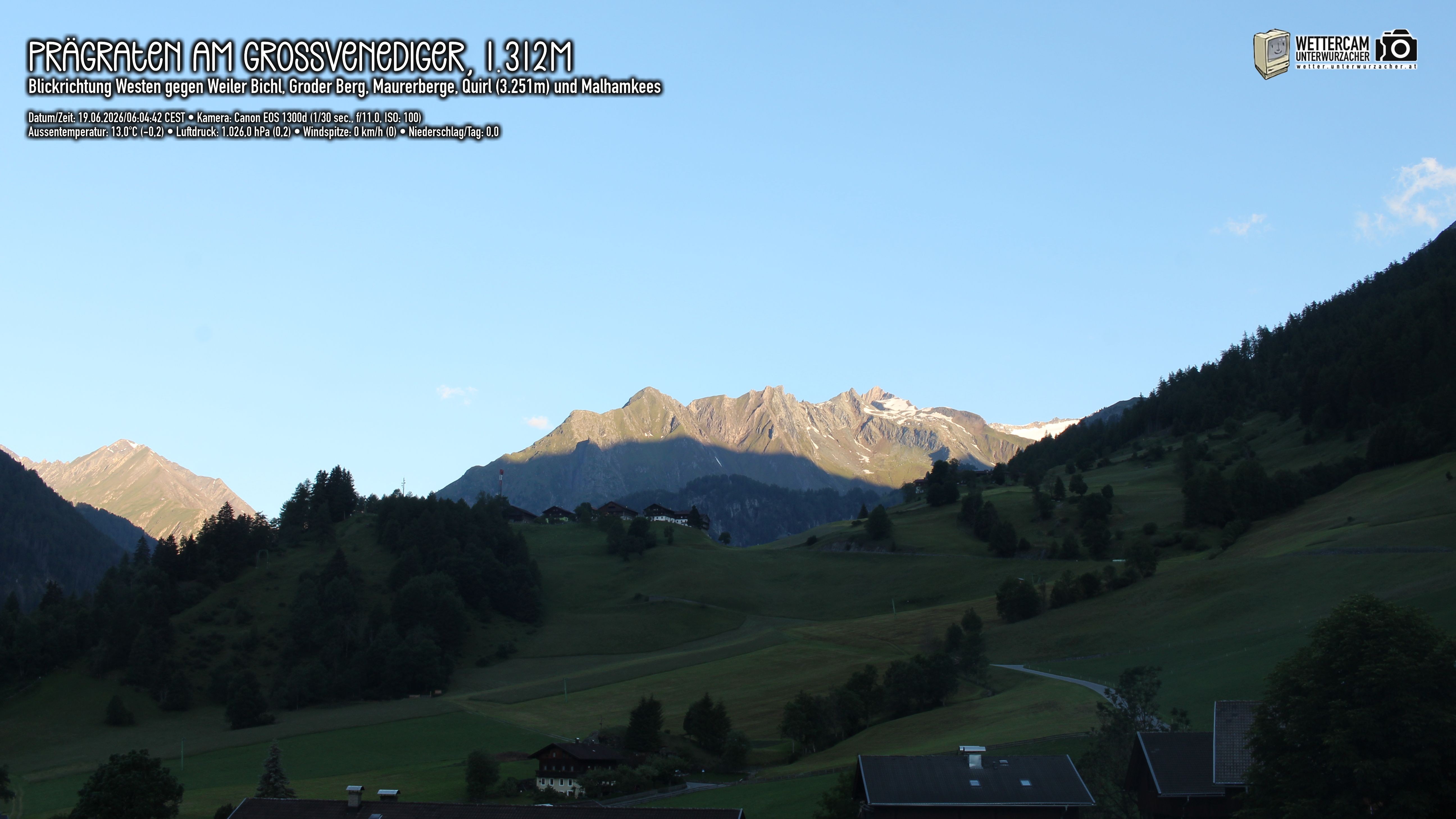 Archiv Foto Webcam Prägraten am Großvenediger - Dorf Bichl und Maurer Berge