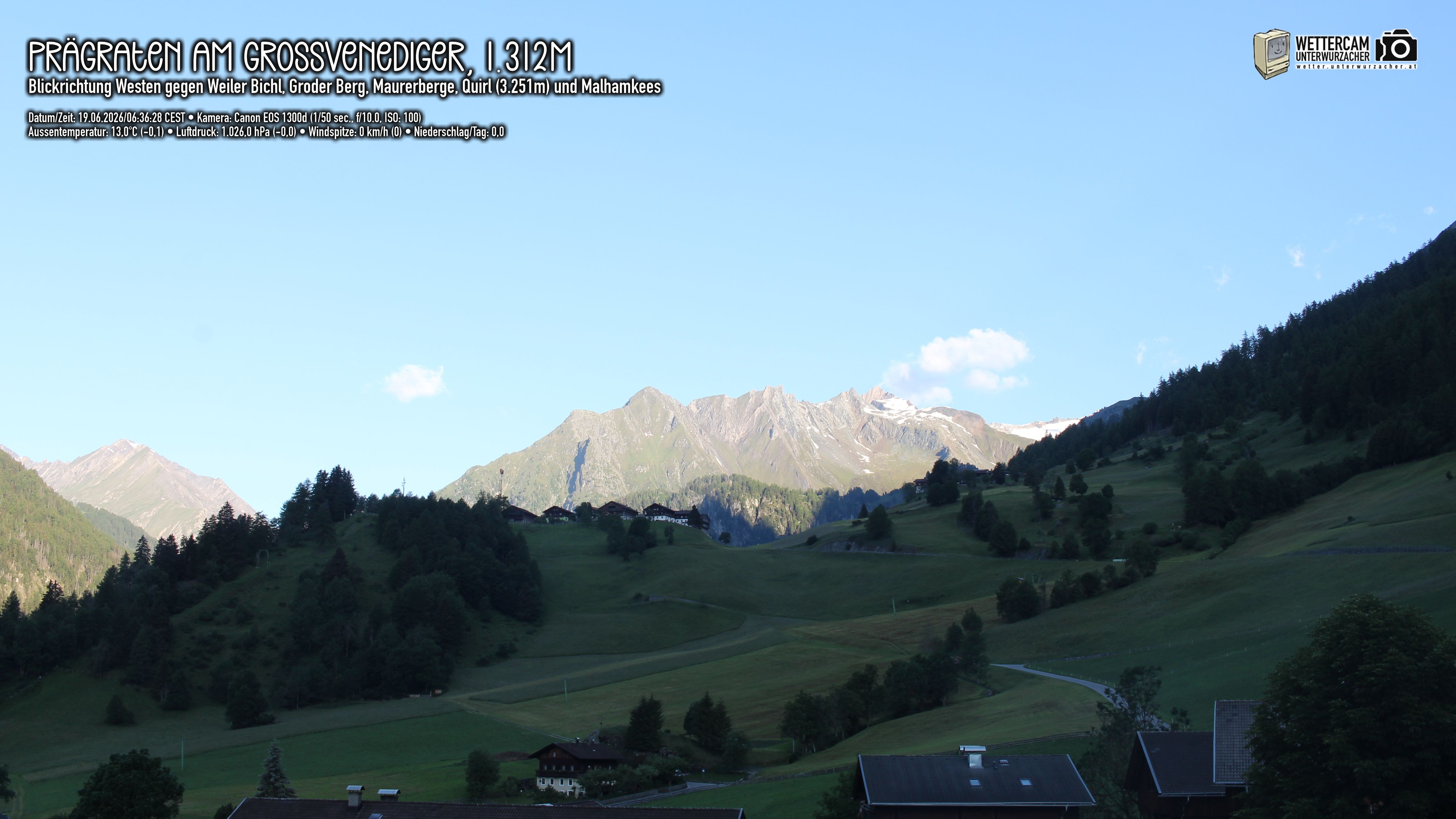 Archiv Foto Webcam Prägraten am Großvenediger - Dorf Bichl und Maurer Berge