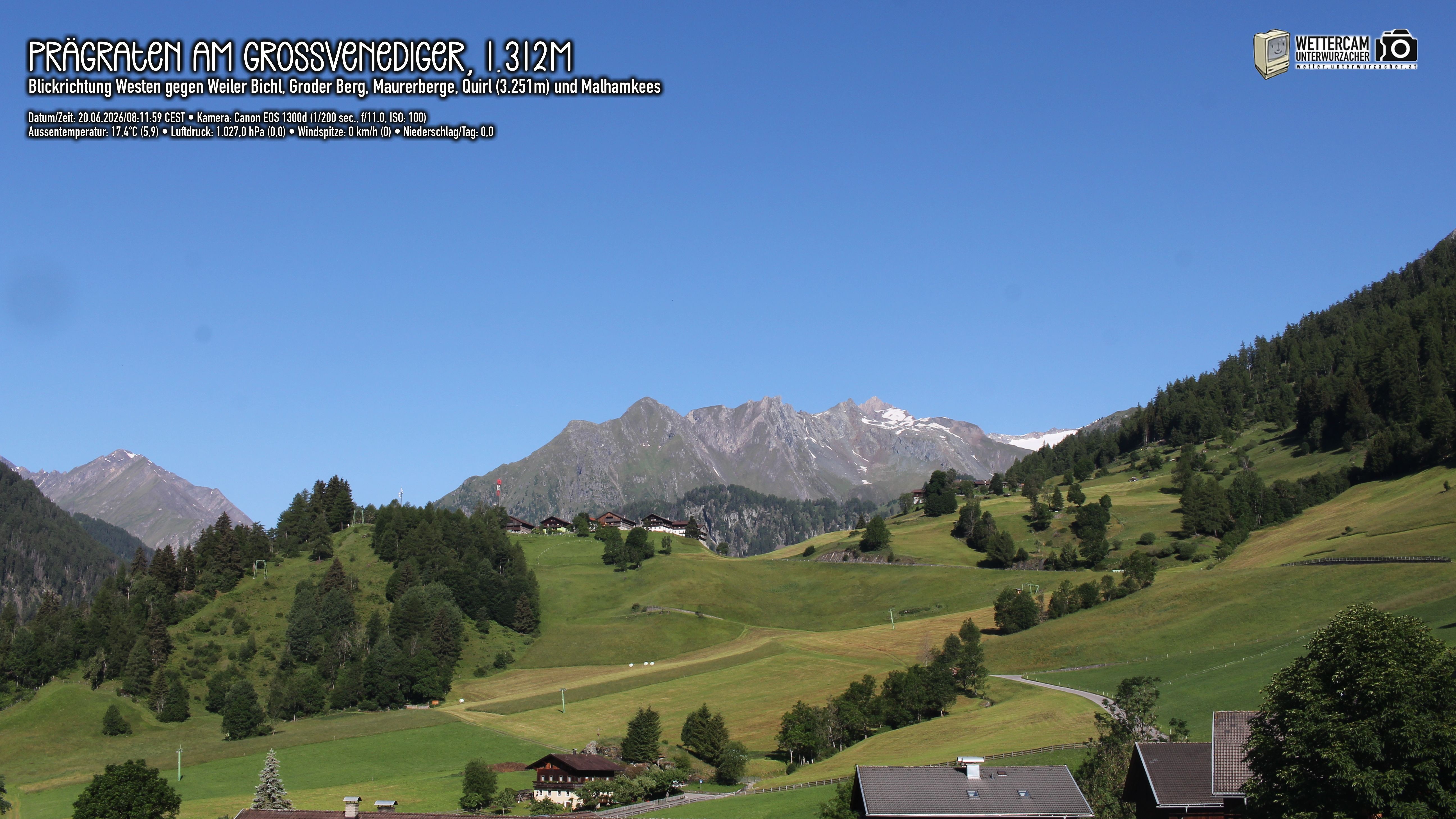Archived image Webcam Prägraten am Großvenediger - Maurer Berge