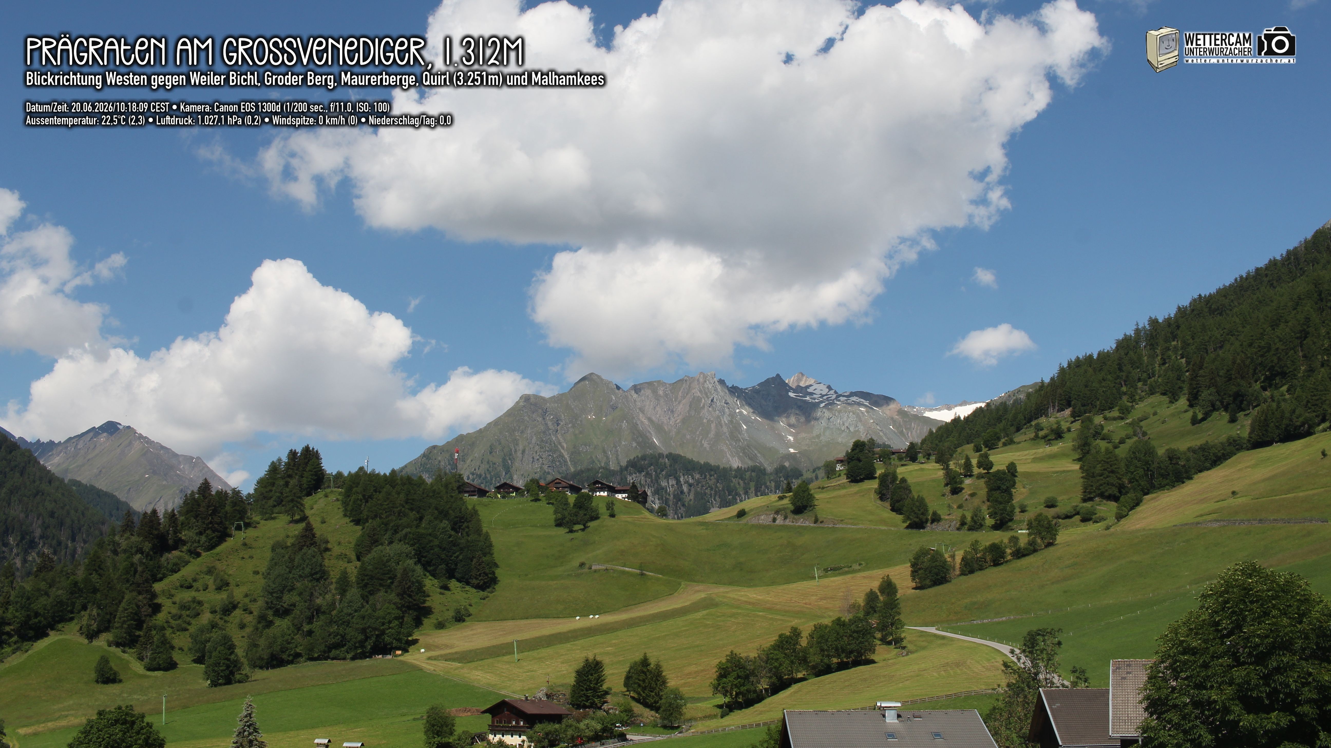 Archived image Webcam Prägraten am Großvenediger - Maurer Berge