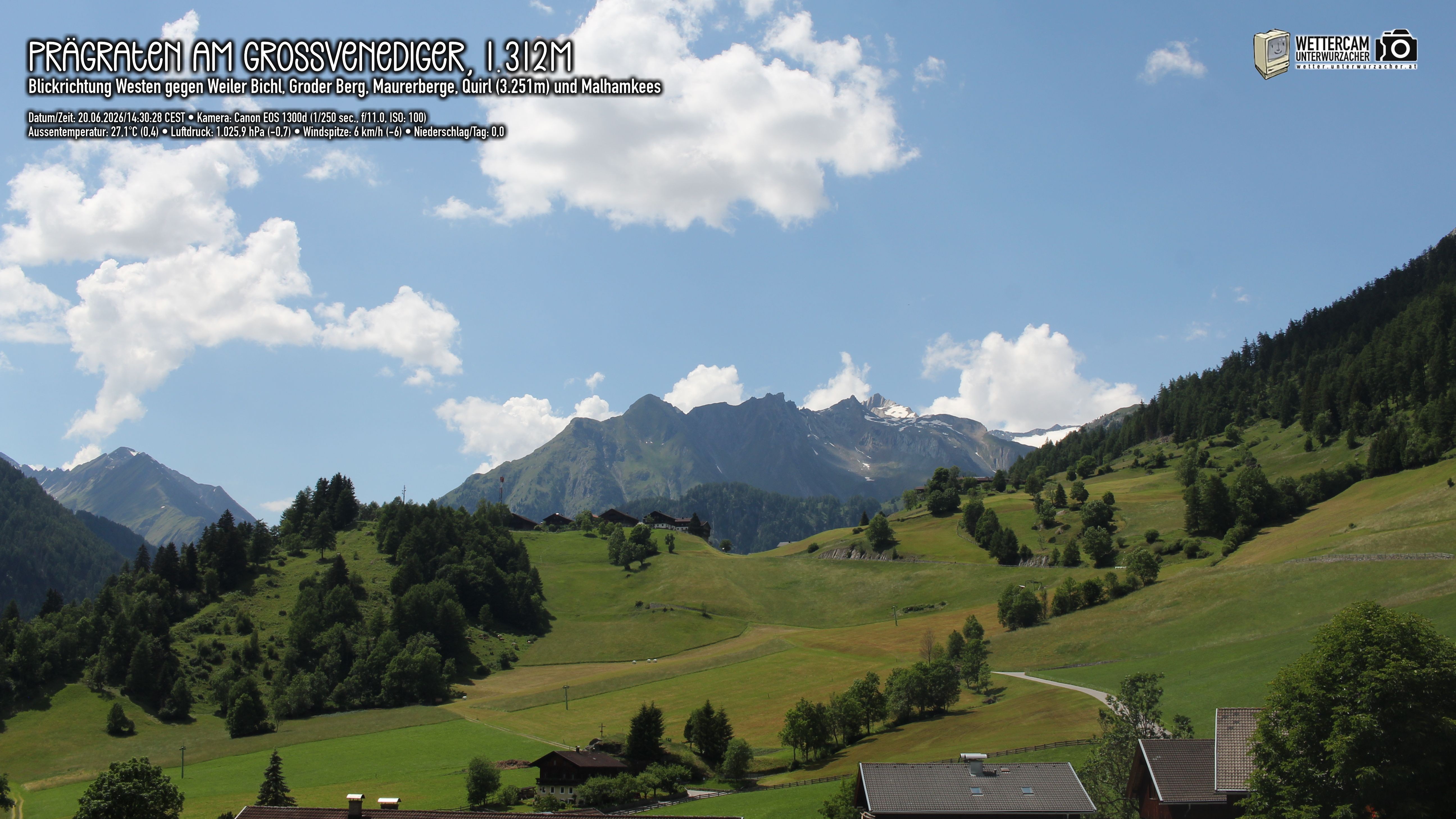 Archiv Foto Webcam Prägraten am Großvenediger - Dorf Bichl und Maurer Berge