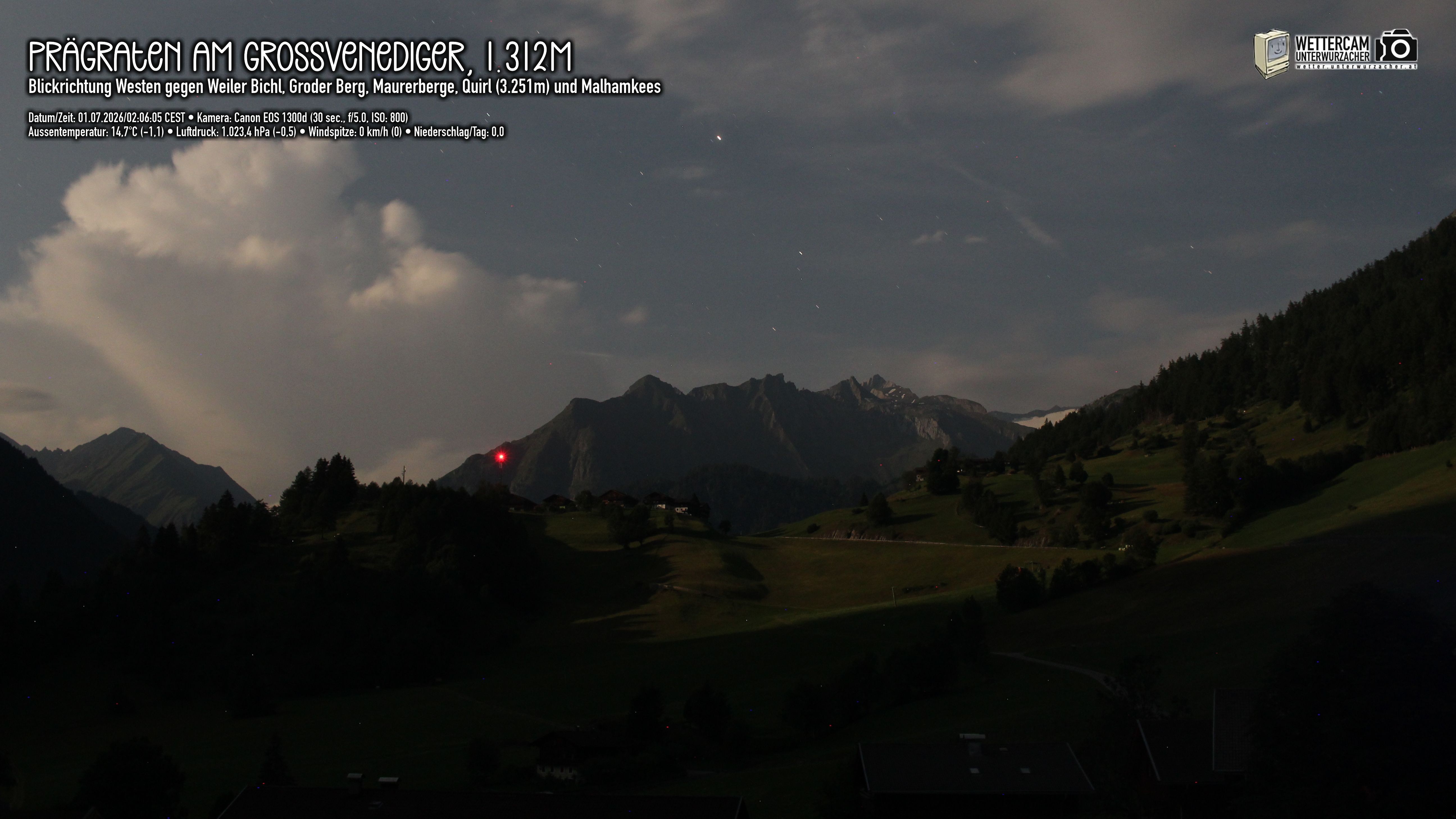 Archiv Foto Webcam Prägraten am Großvenediger - Dorf Bichl und Maurer Berge