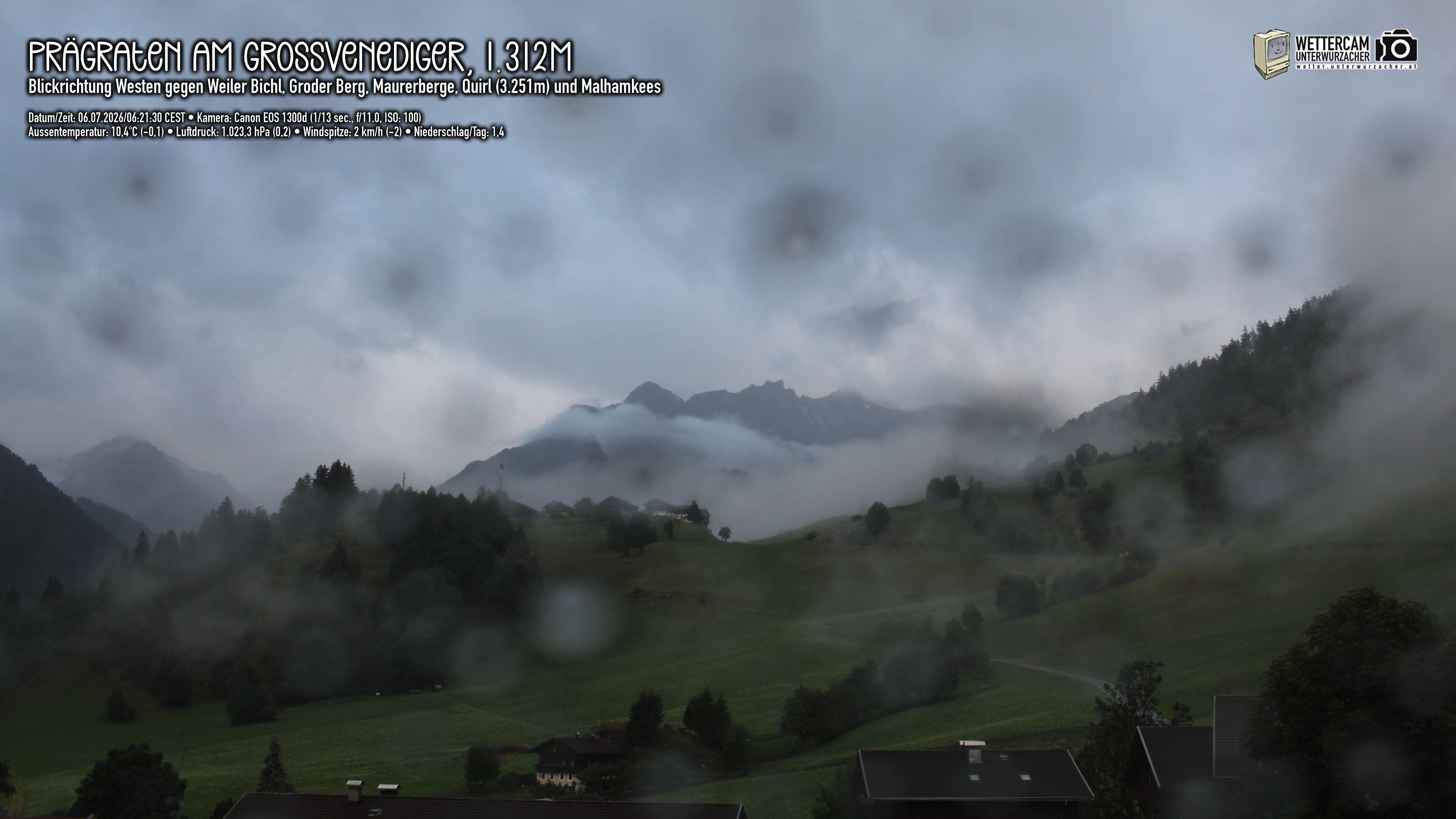 Archiv Foto Webcam Prägraten am Großvenediger - Dorf Bichl und Maurer Berge