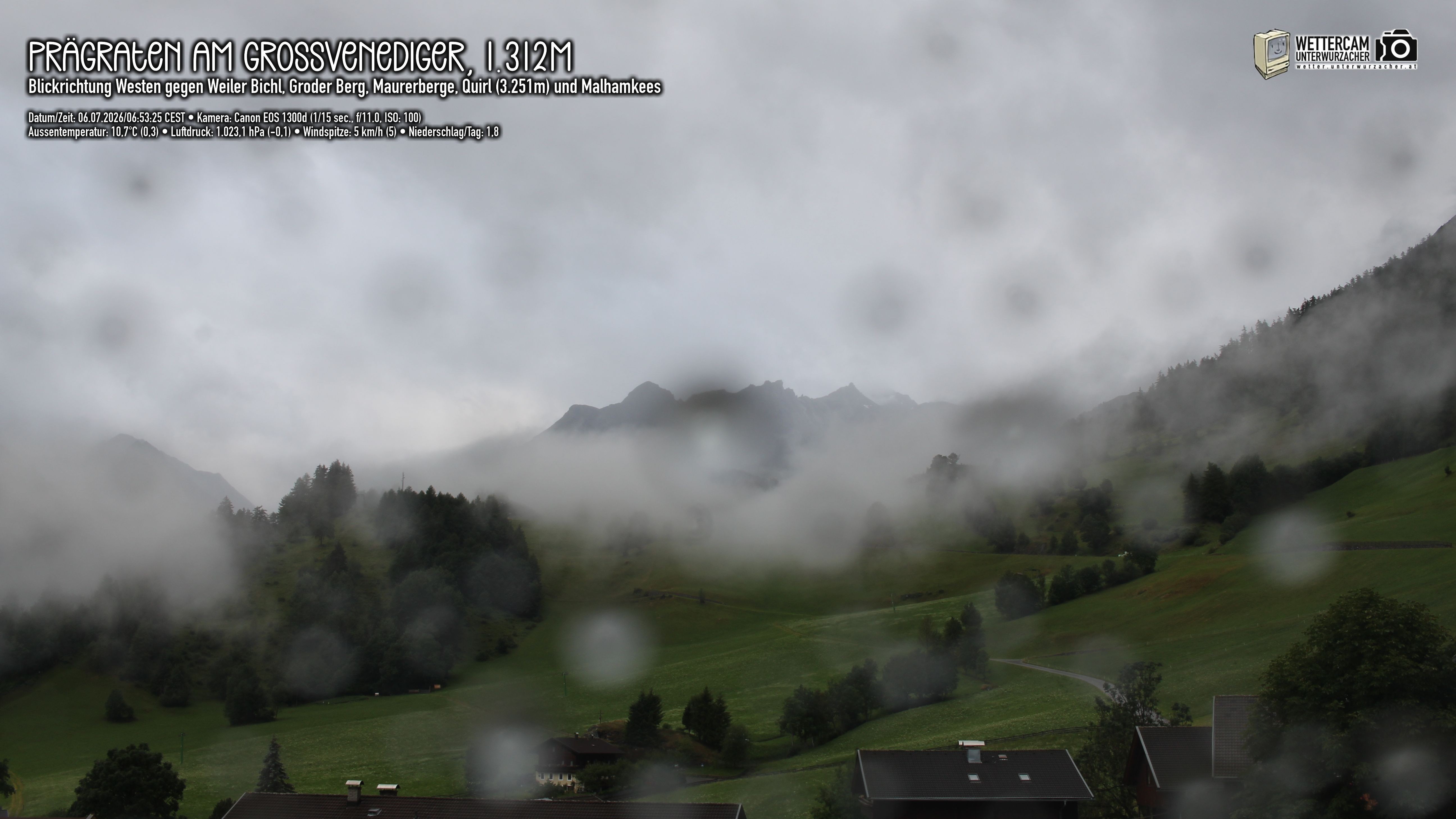 Archiv Foto Webcam Prägraten am Großvenediger - Dorf Bichl und Maurer Berge