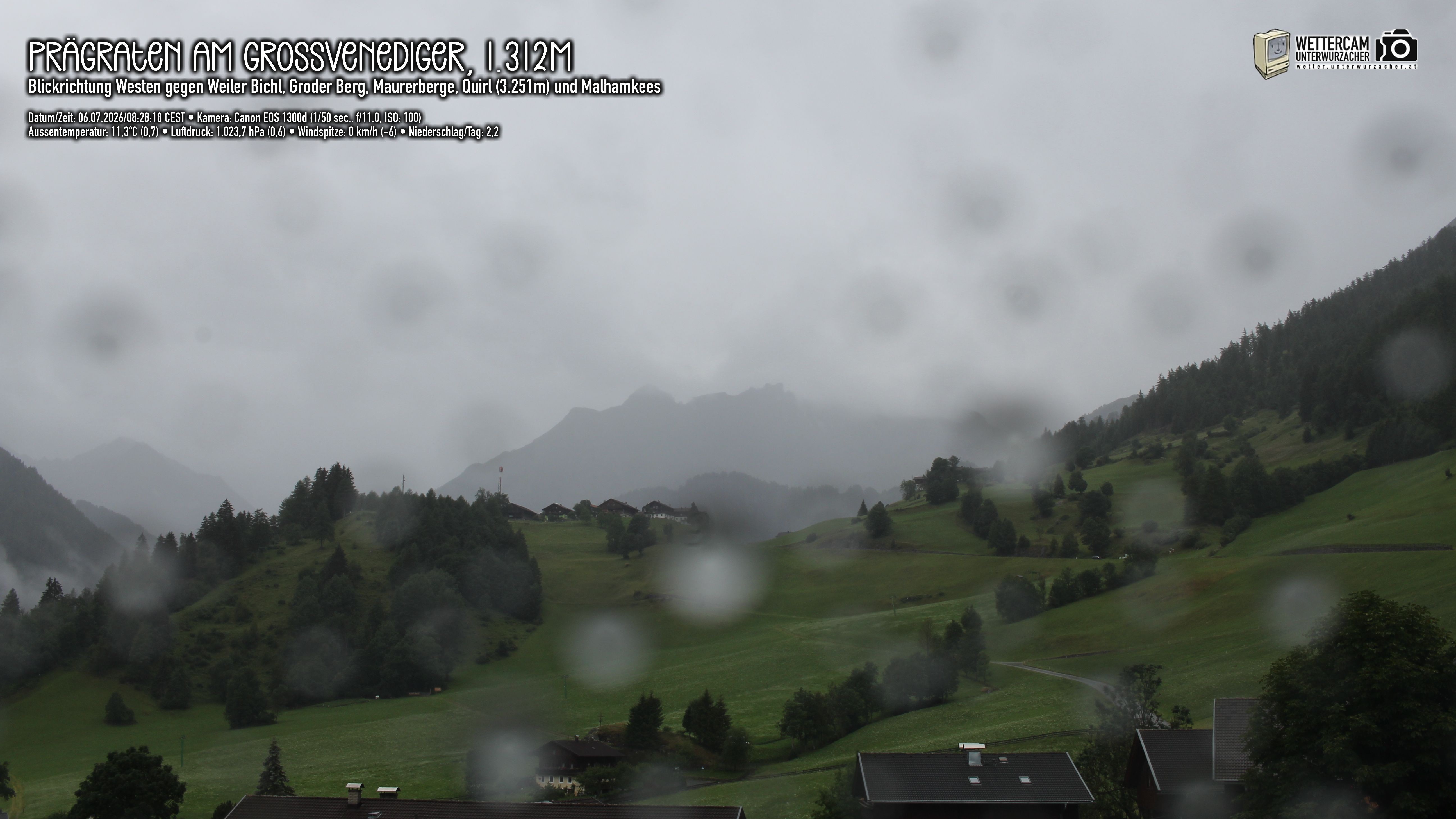 Archiv Foto Webcam Prägraten am Großvenediger - Dorf Bichl und Maurer Berge