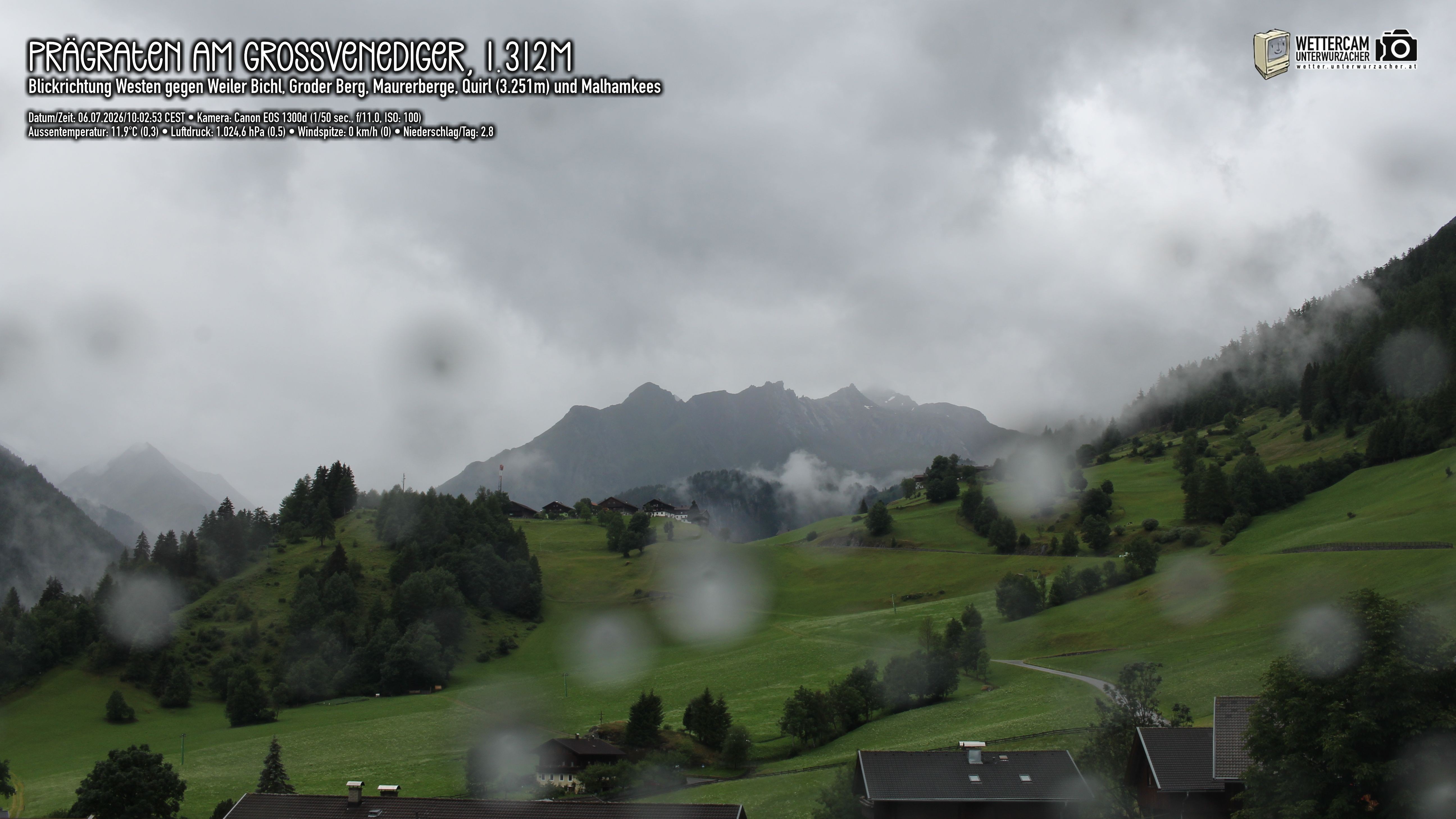 Archiv Foto Webcam Prägraten am Großvenediger - Dorf Bichl und Maurer Berge