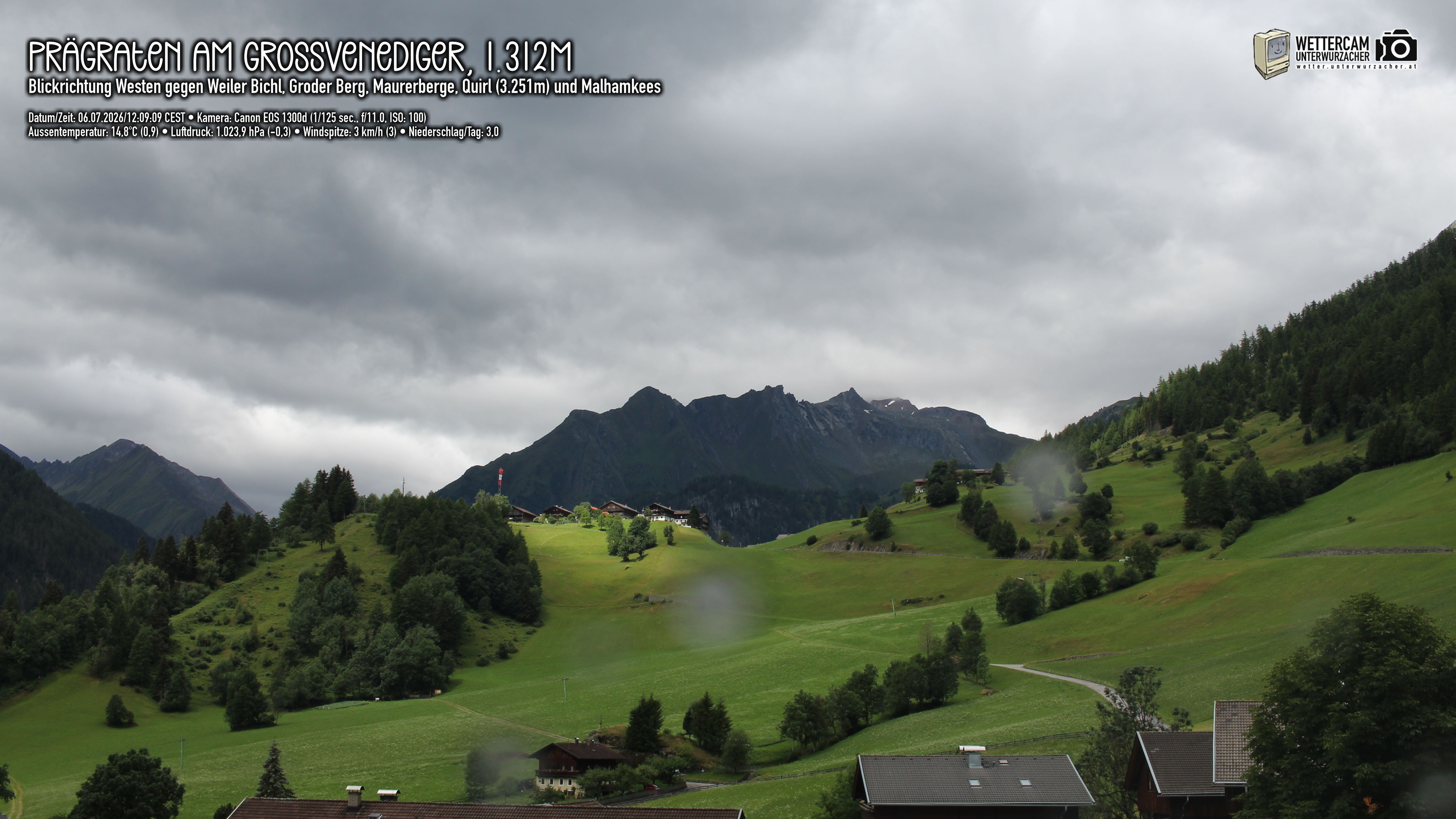 Archiv Foto Webcam Prägraten am Großvenediger - Dorf Bichl und Maurer Berge