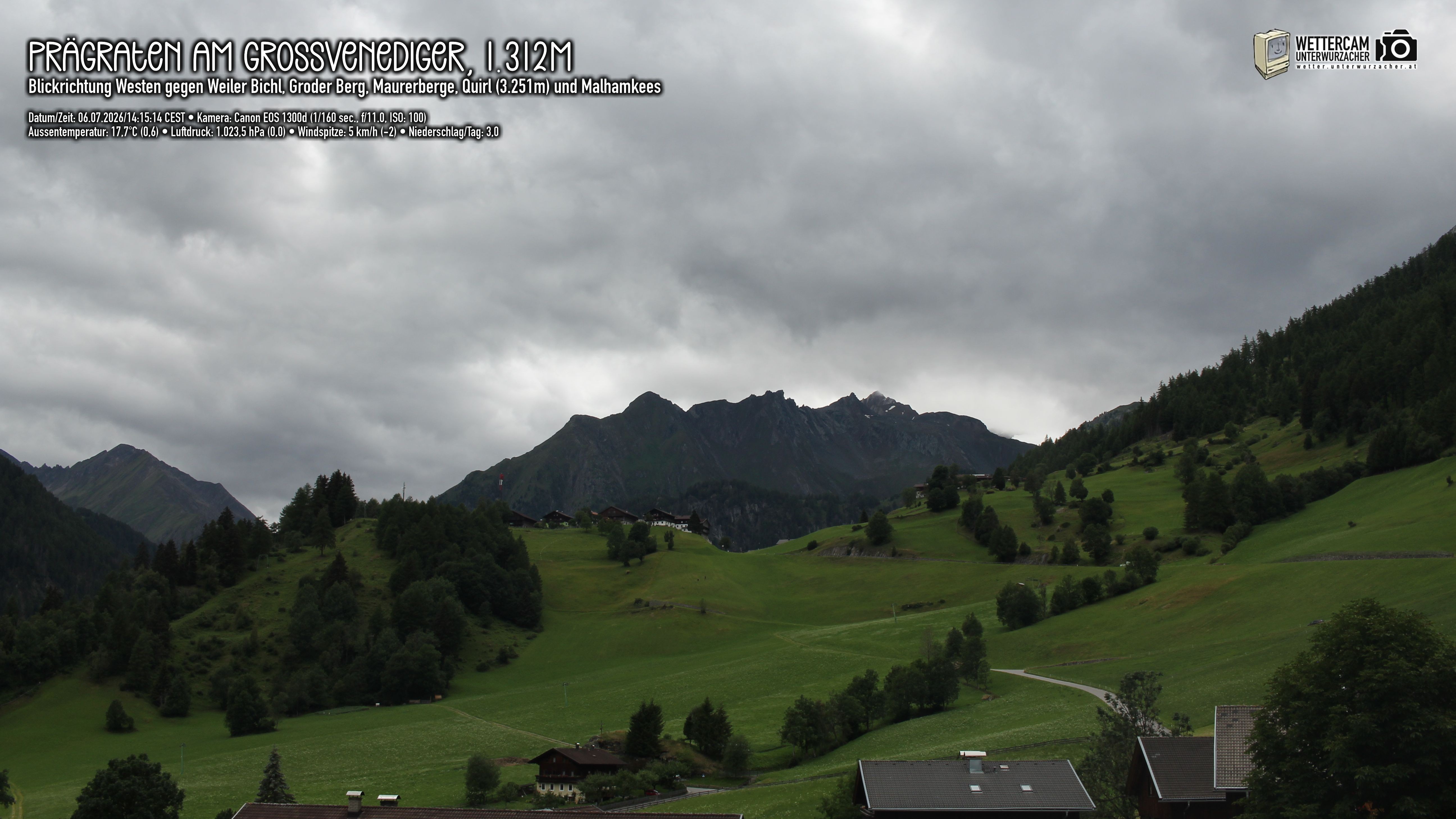 Archiv Foto Webcam Prägraten am Großvenediger - Dorf Bichl und Maurer Berge